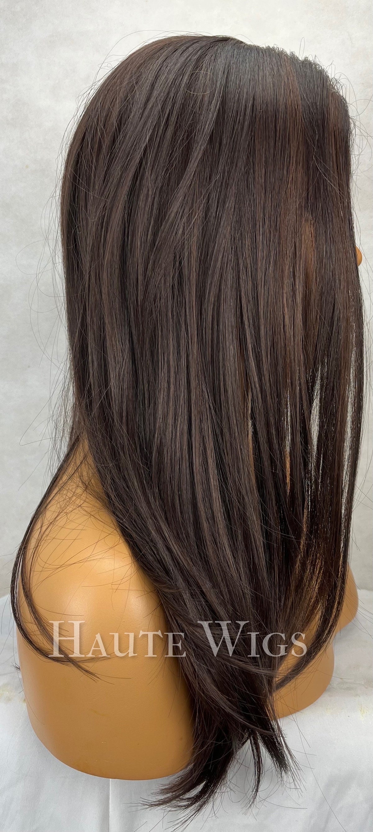 Long Layered Brown Wig: Golden Highlights, T-Part Lace Front, 20 Inch