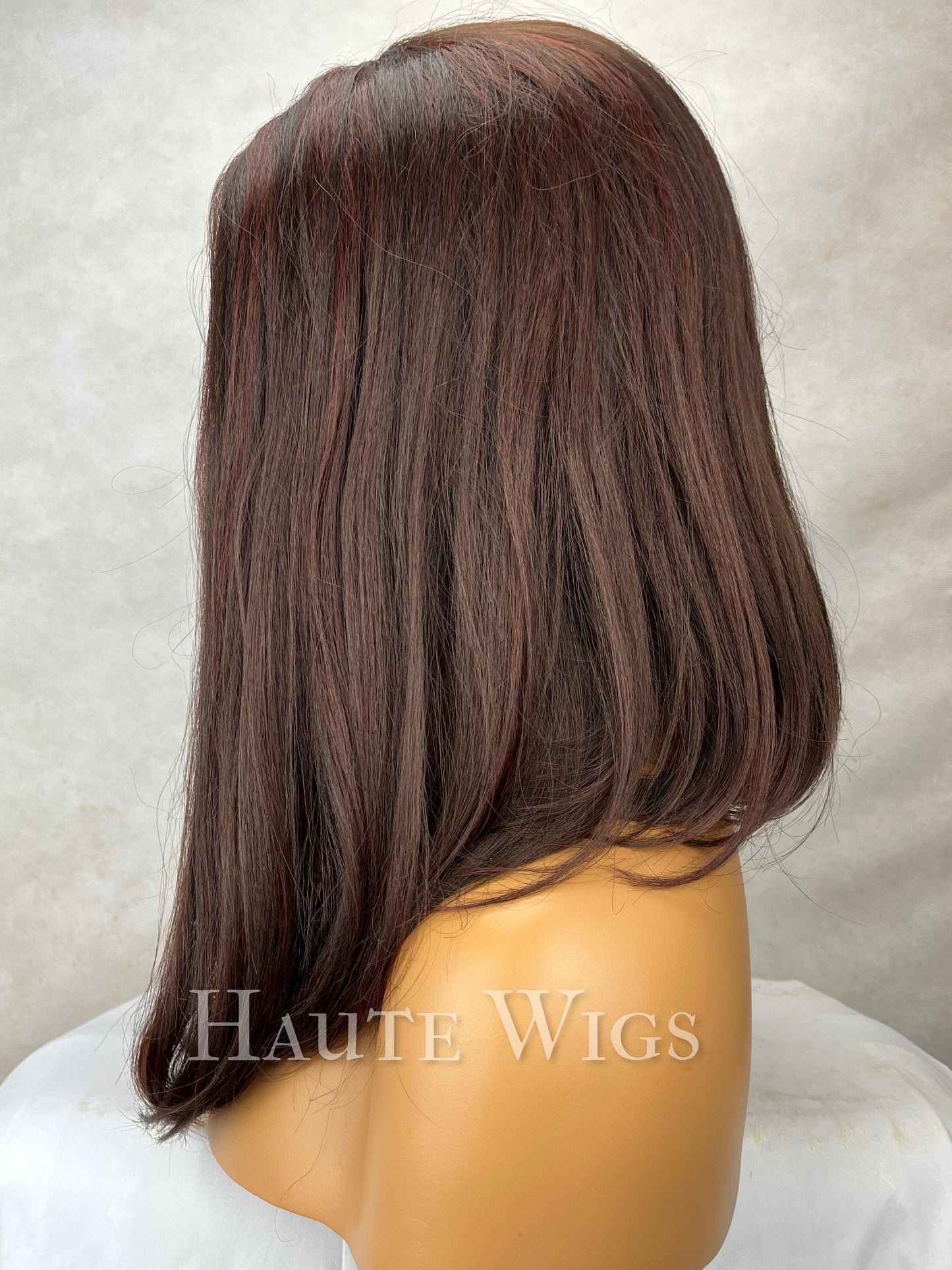 16 Inch Brown Balayage Bob Wig: Layered Lace Front Human Hair Blend