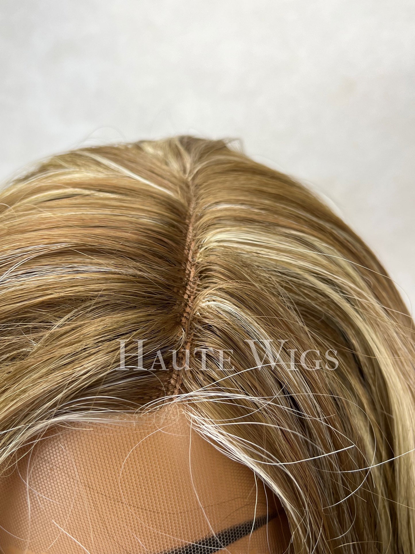 26" highlights brown with  blonde Ombre Wig: Long Wavy Lace Front Wig side parting