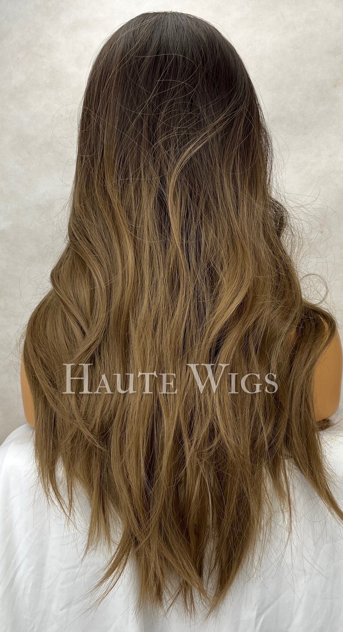 Long Golden Brown Wavy Wig: Layered Ombré Brunette, No Lace Front
