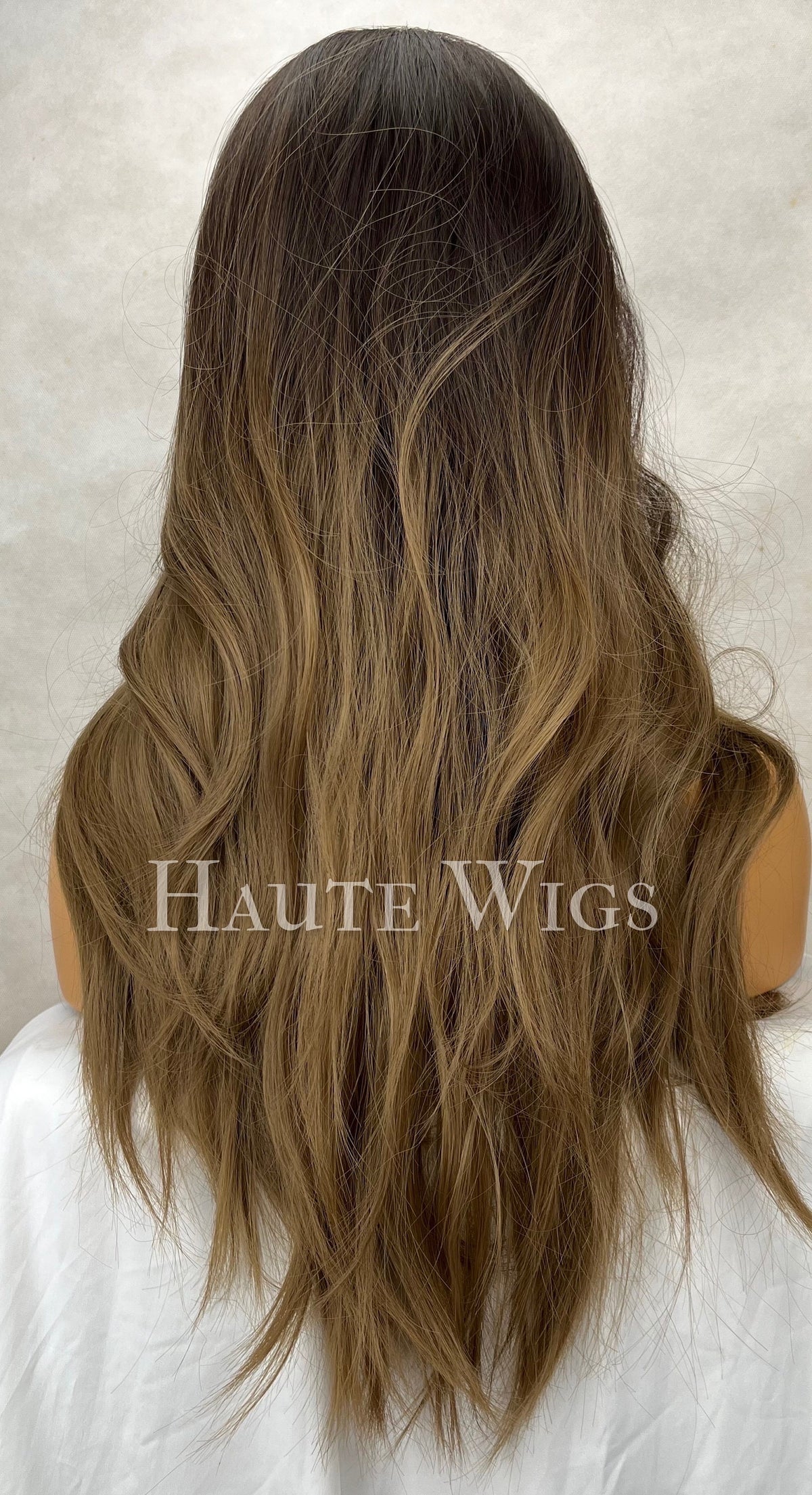 Long Golden Brown Wavy Wig: Layered Ombré Brunette, No Lace Front