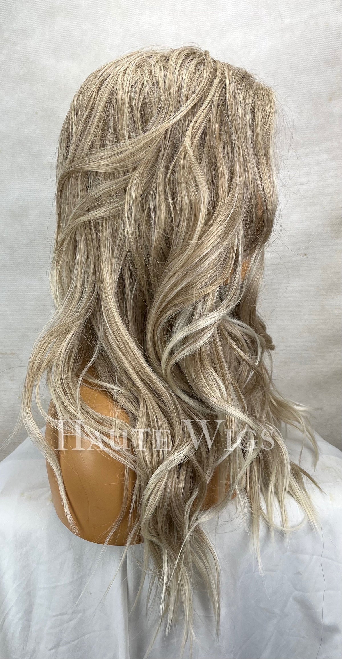 Ash Blonde Balayage Wig: 28 Inch Wavy Lace Front Wig