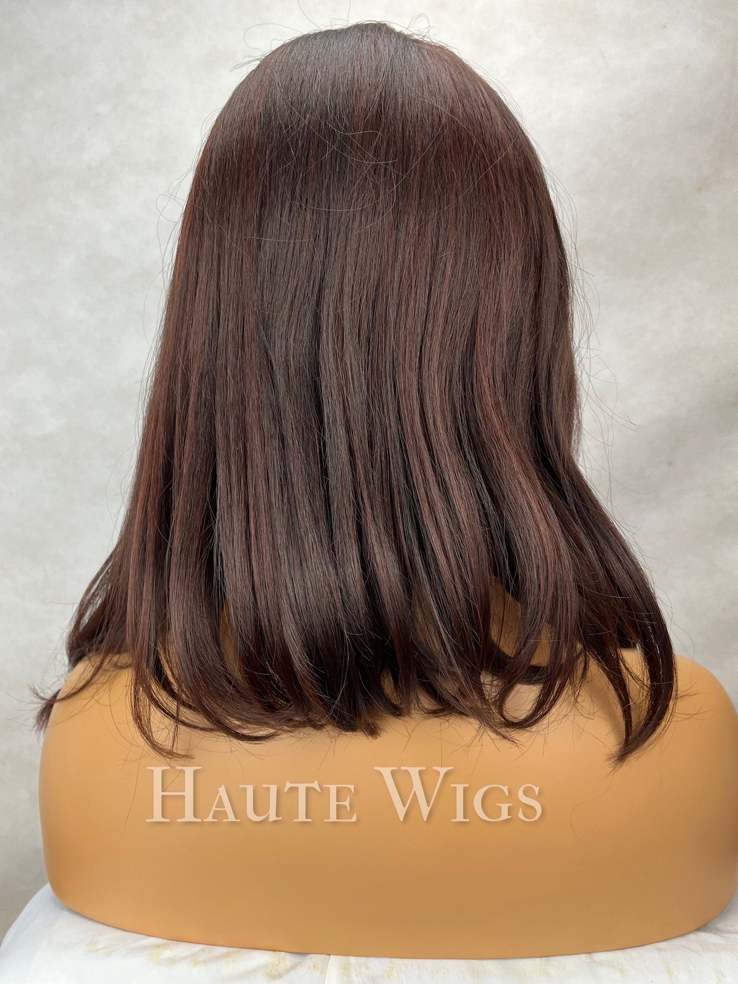16 Inch Brown Balayage Bob Wig: Layered Lace Front Human Hair Blend