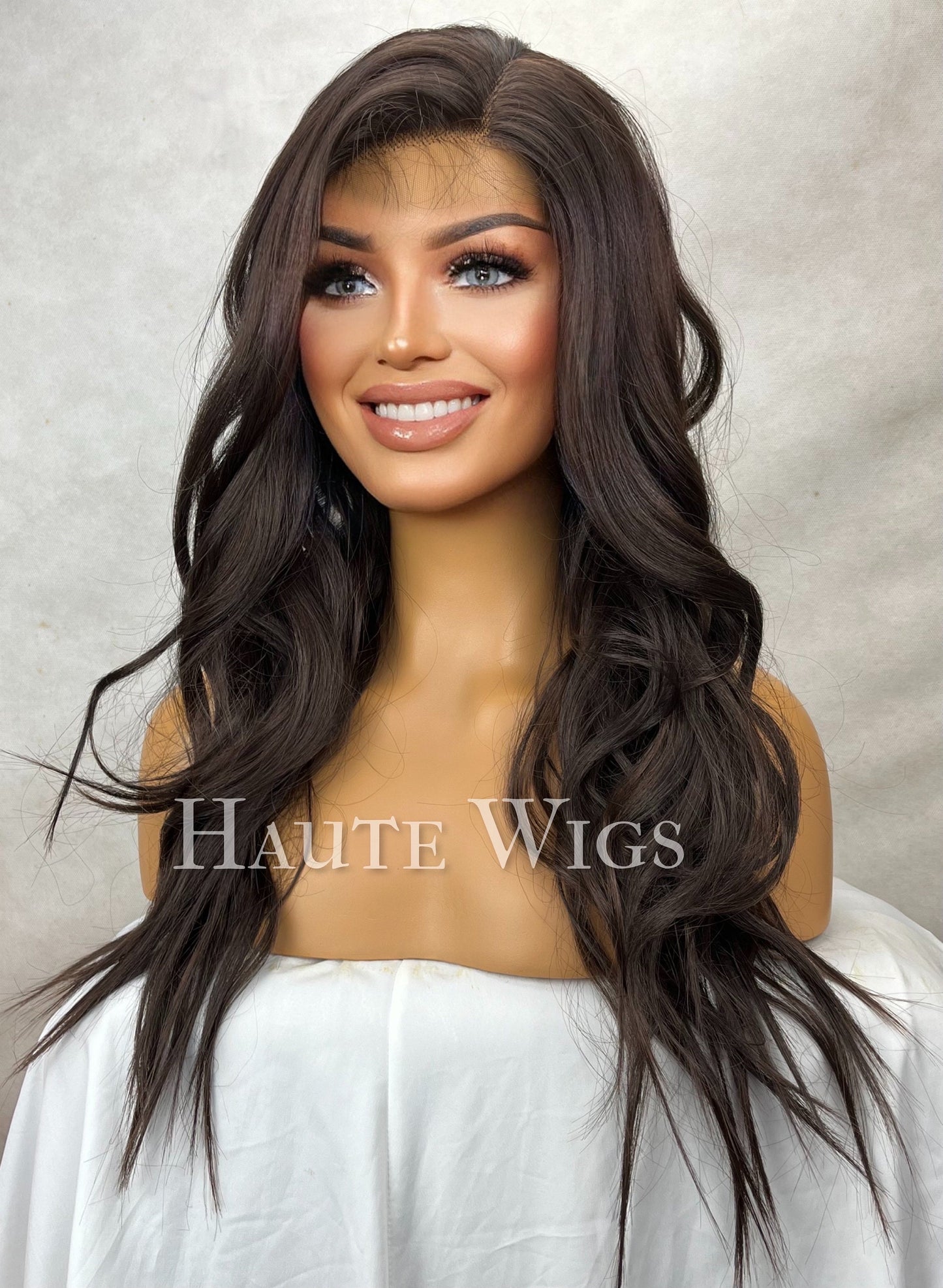 Long Wavy Dark Brown Wig: Lace Front, Side Part