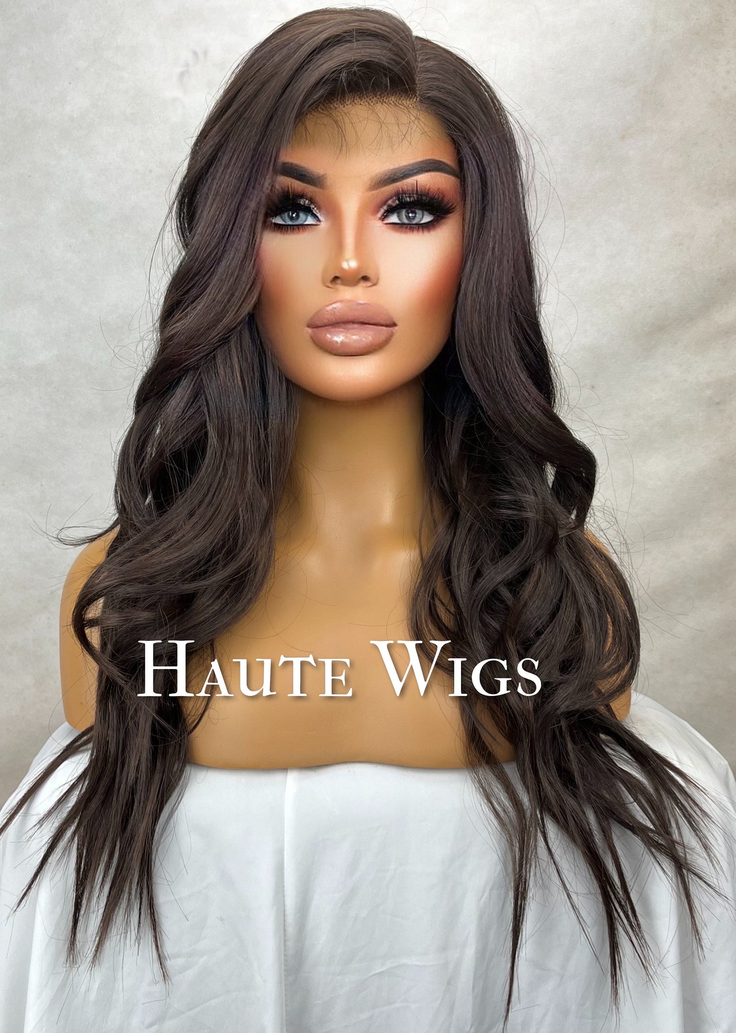 Long Wavy Dark Brown Wig: Lace Front, Side Part