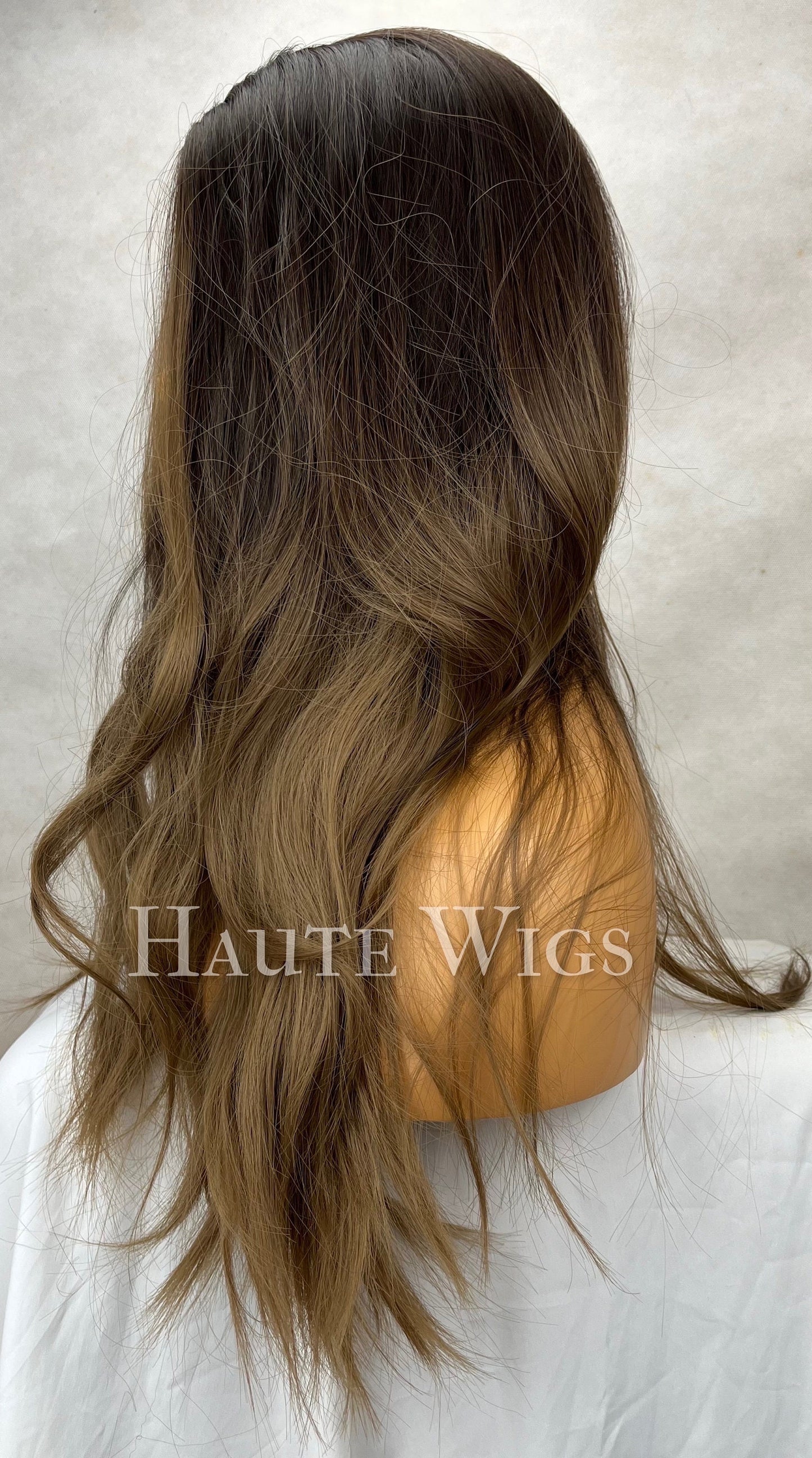 Long Golden Brown Wavy Wig: Layered Ombré Brunette, No Lace Front