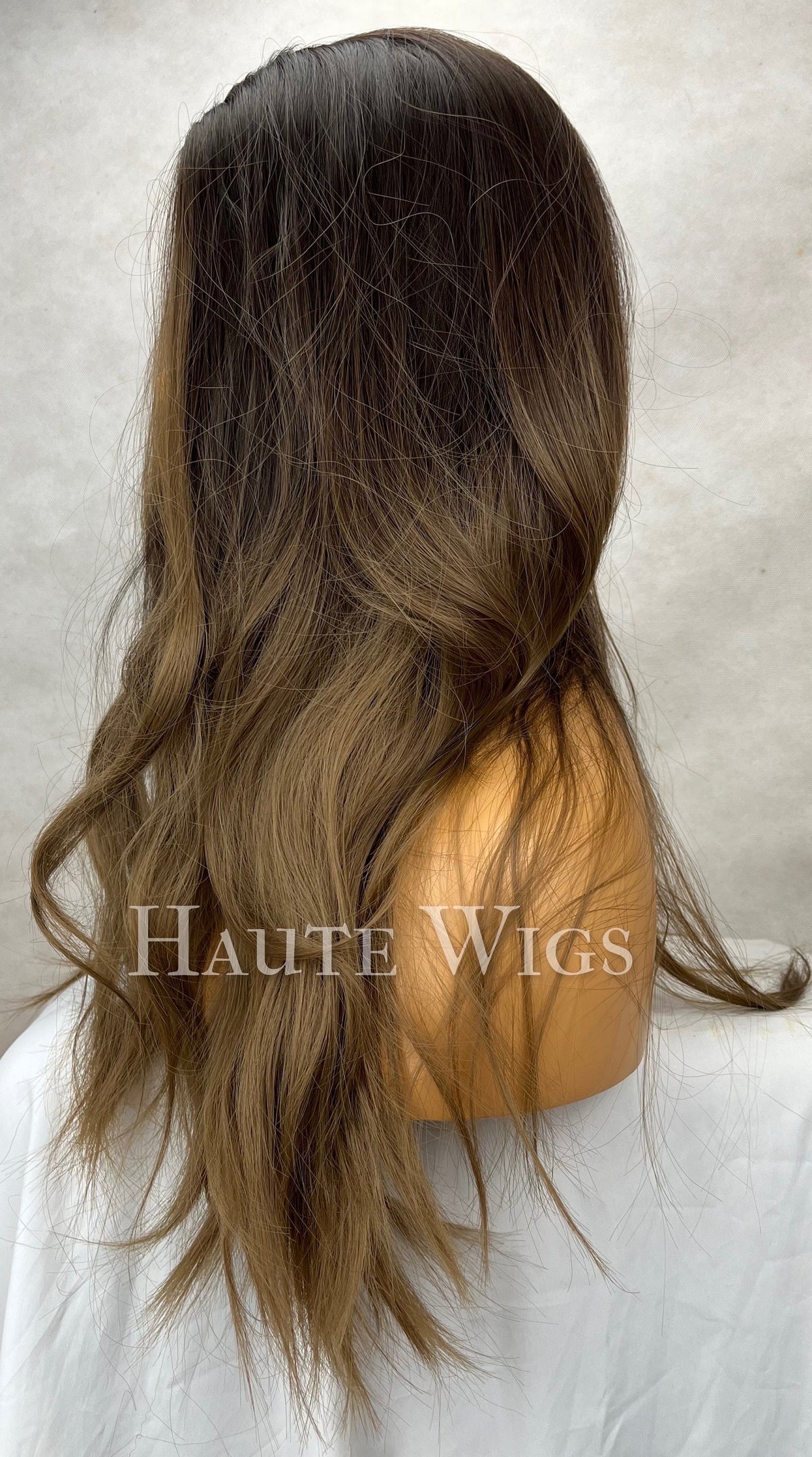 Long Golden Brown Wavy Wig: Layered Ombré Brunette, No Lace Front