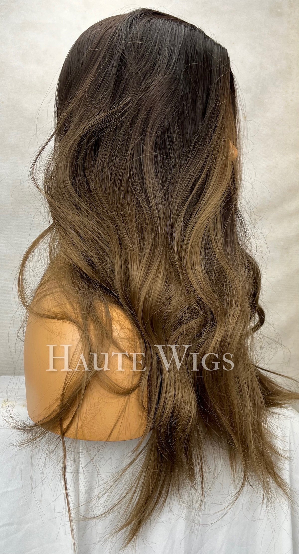 Long Golden Brown Wavy Wig: Layered Ombré Brunette, No Lace Front