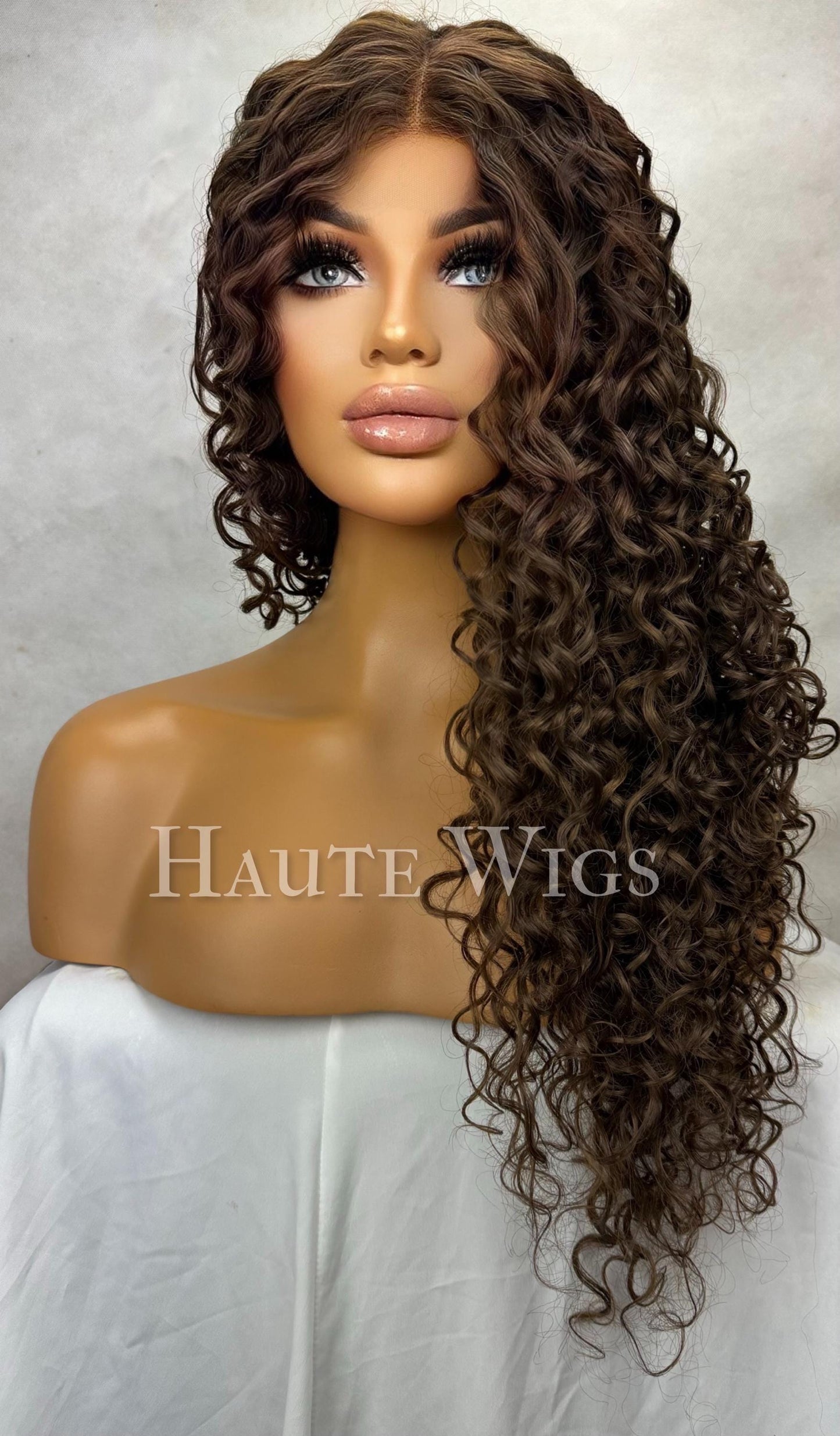 Brunette Curly Lace Front Wig: Brown Human Hair Blend