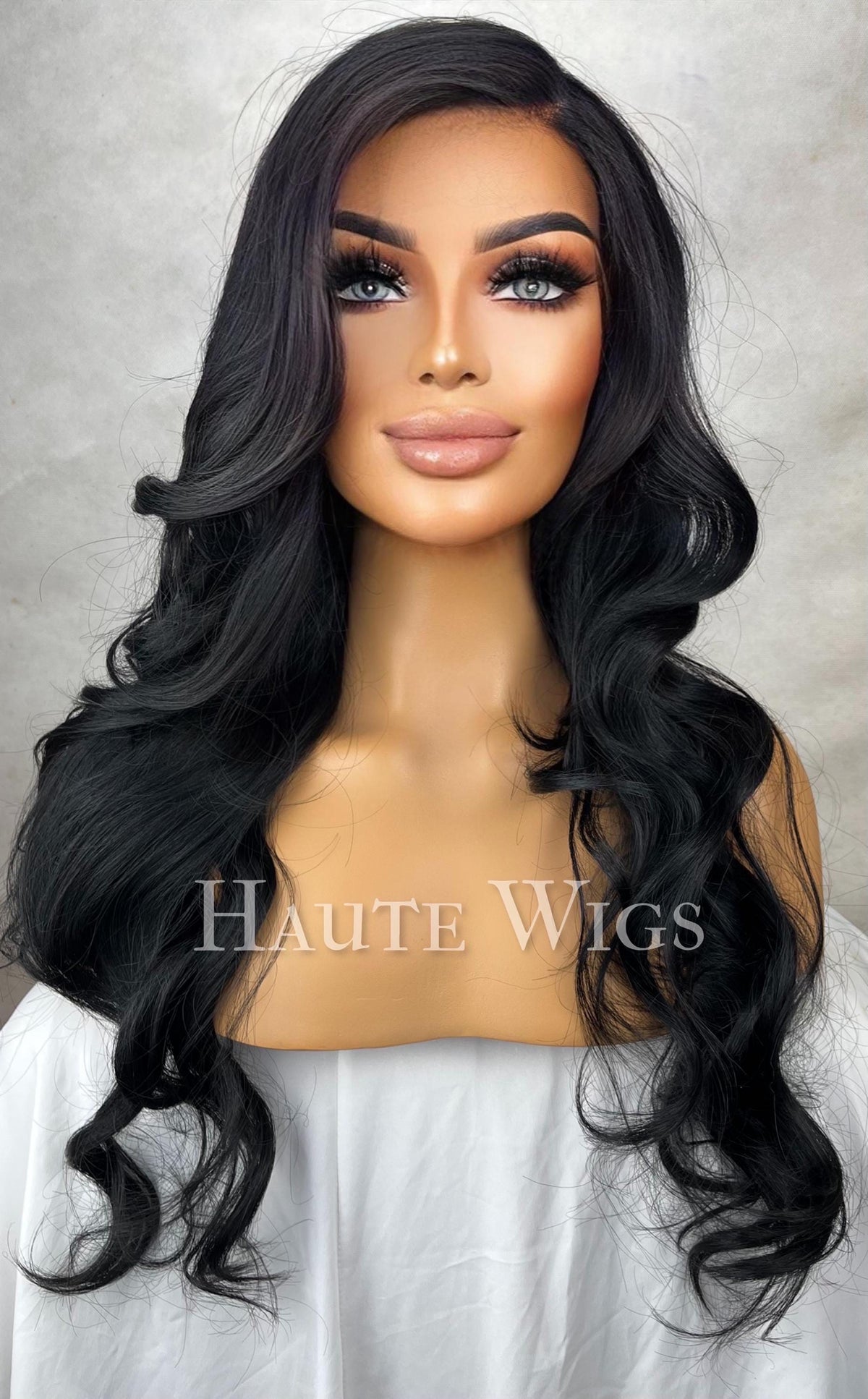 24 Inch Black Wavy Wig: Layered Human Hair Lace Front Wig