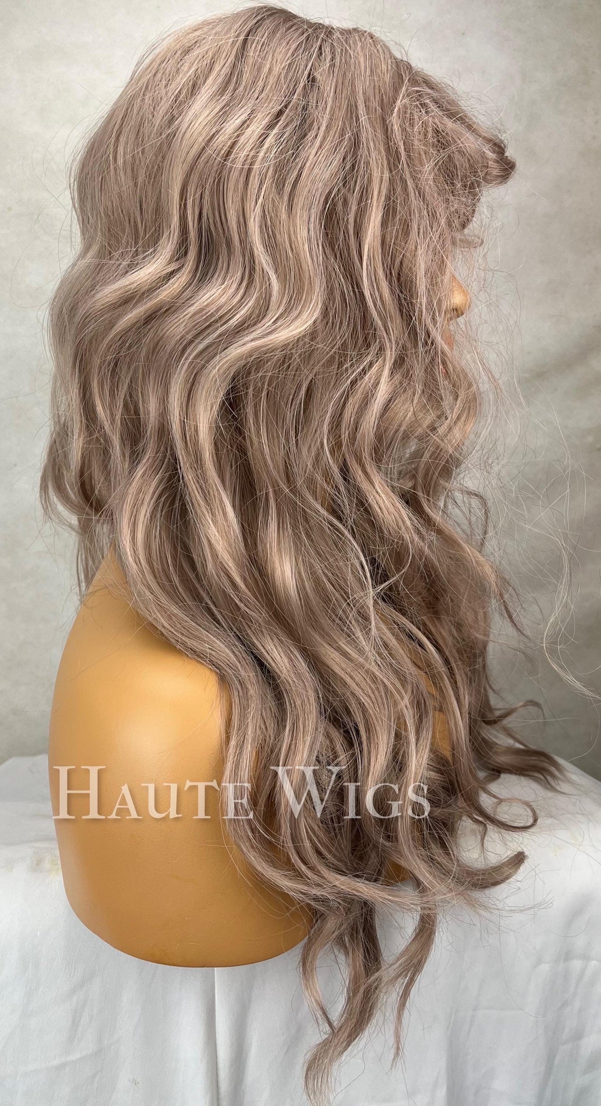 Baby Doll - Wavy bangs Natural COOL Tone Ash Blonde Wig No ombré Womens Long Wig NO Lace Front With fringe Realistic Gift for her