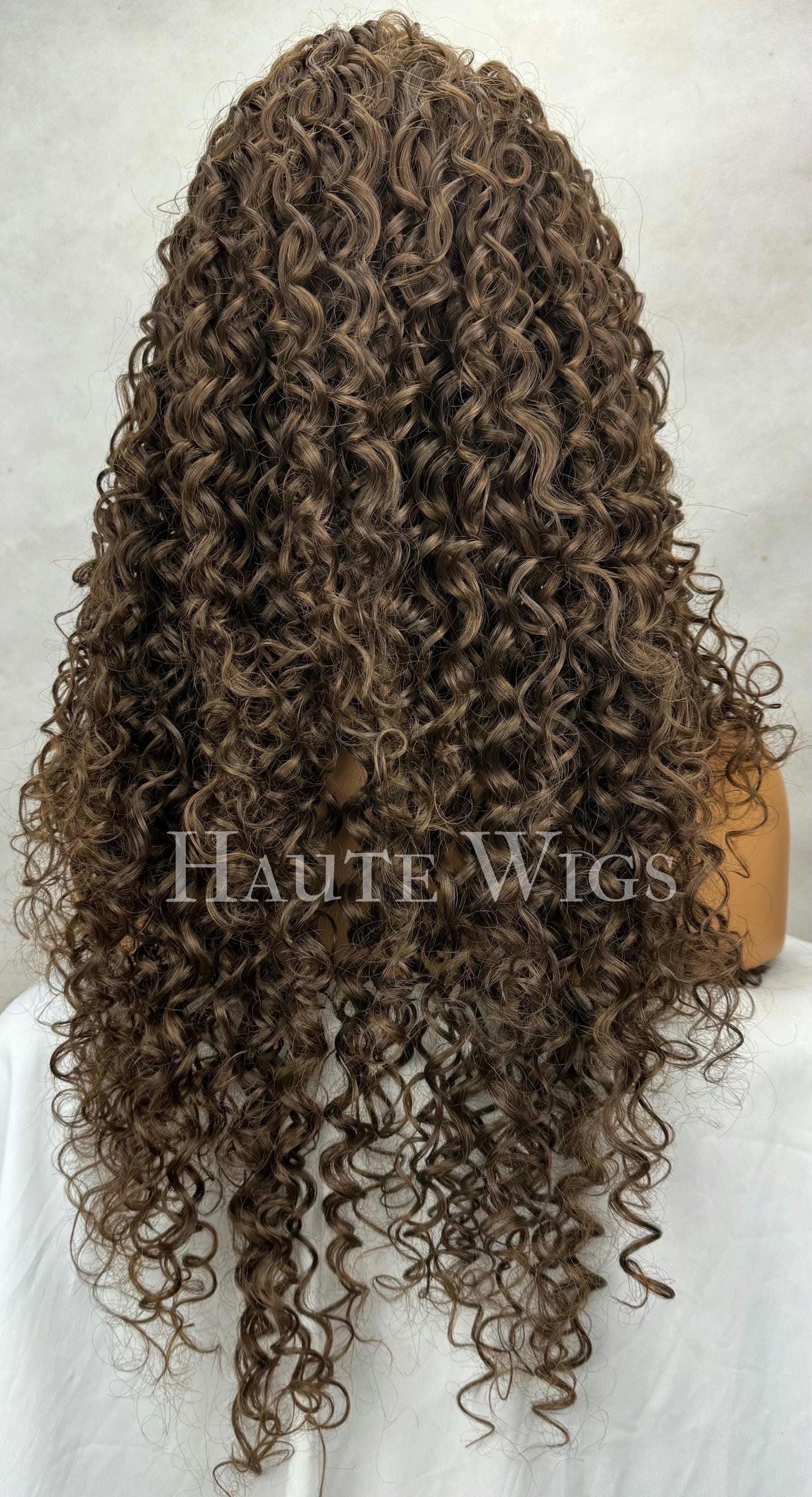 Brunette Curly Lace Front Wig: Brown Human Hair Blend