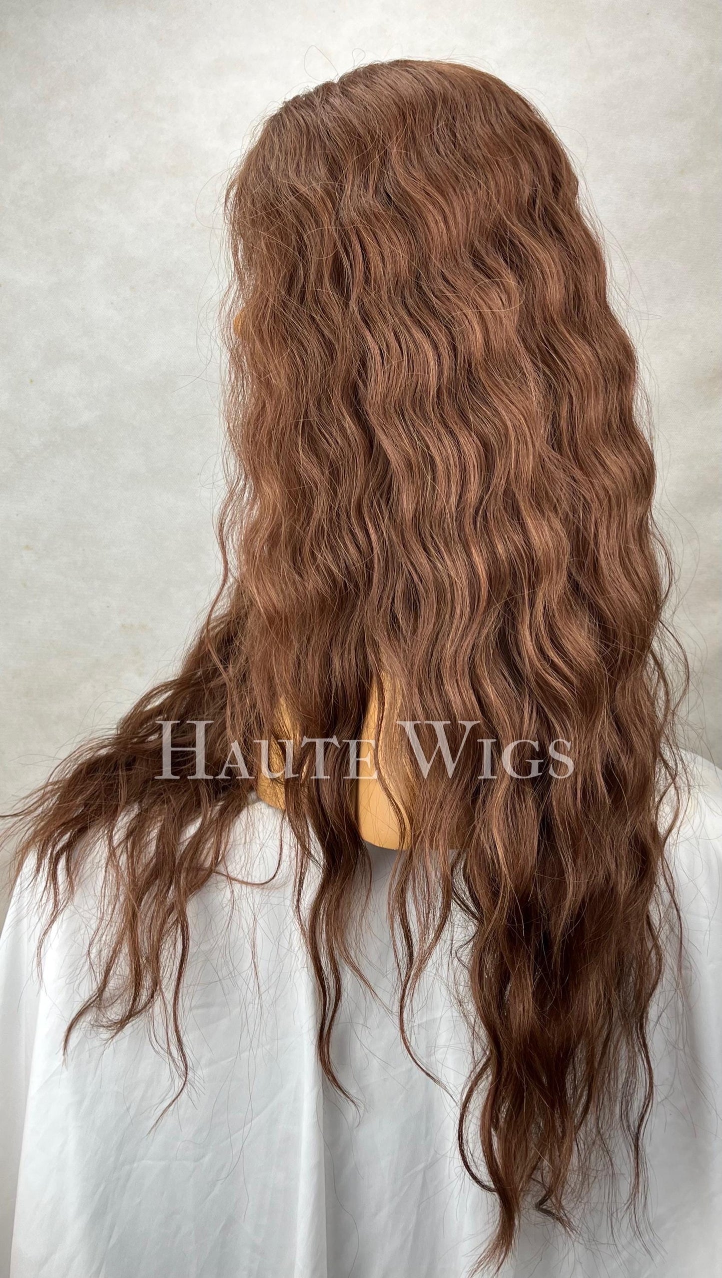 28 Inch Wavy Brown Wig: Lace Front Human Hair Blend