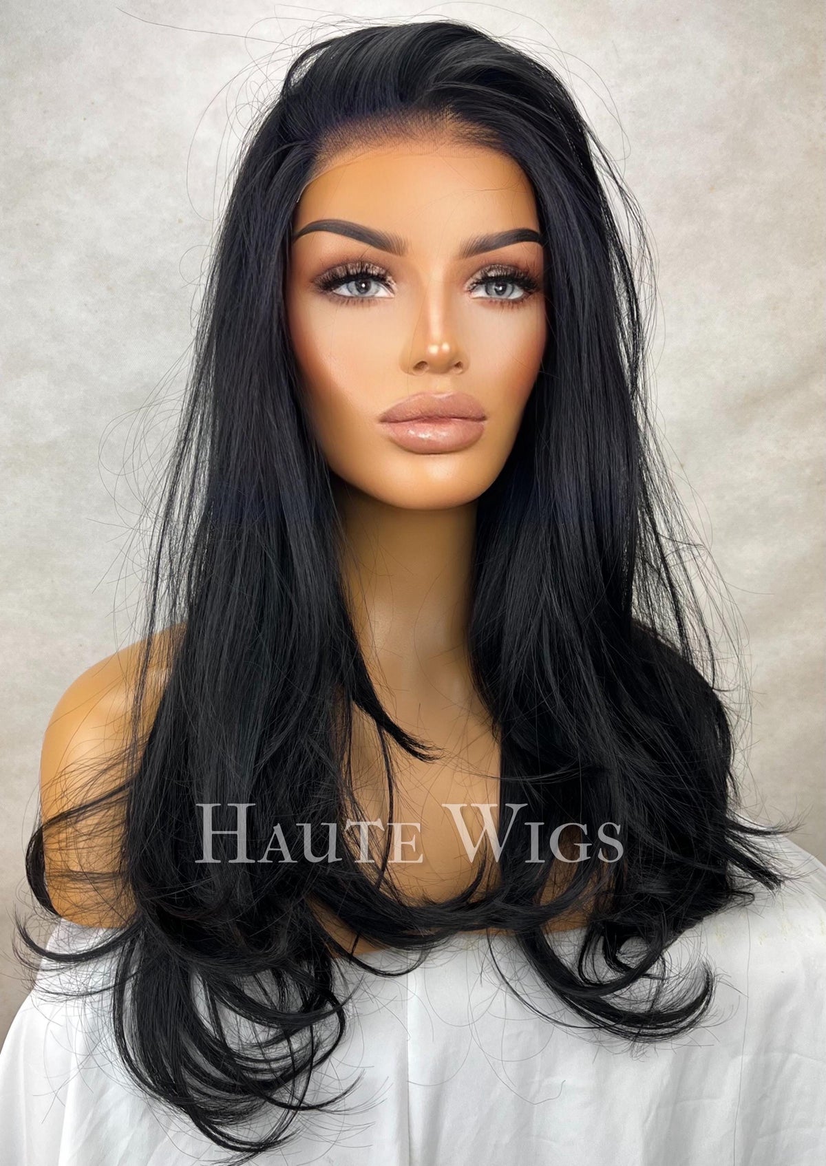 20 Inch Jet Black Straight Wig: Pre Plucked Swiss Lace Front