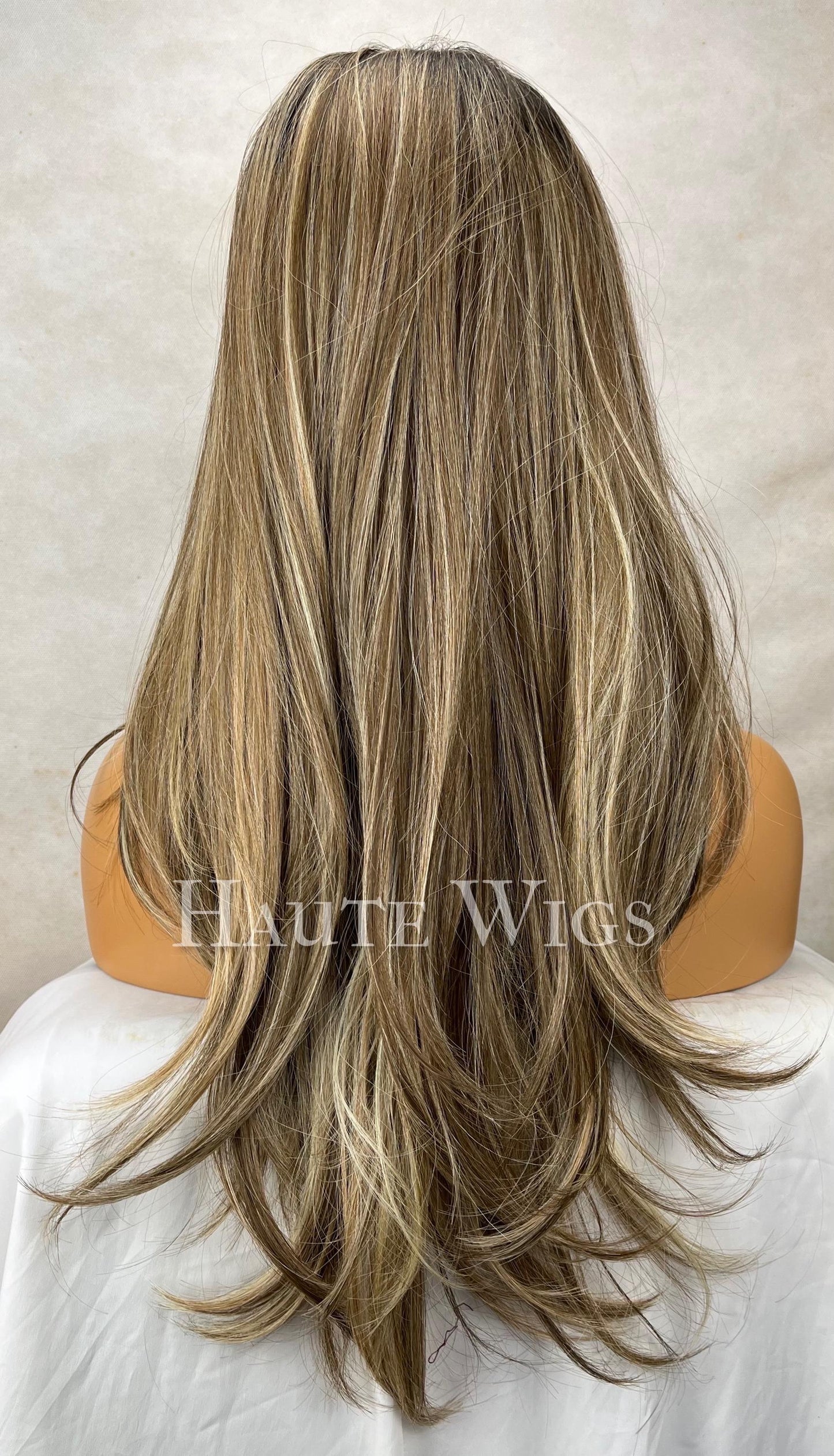 FREE PART SEXY Lace Front Wig: Brunette Brown with Ash Blonde Highlights