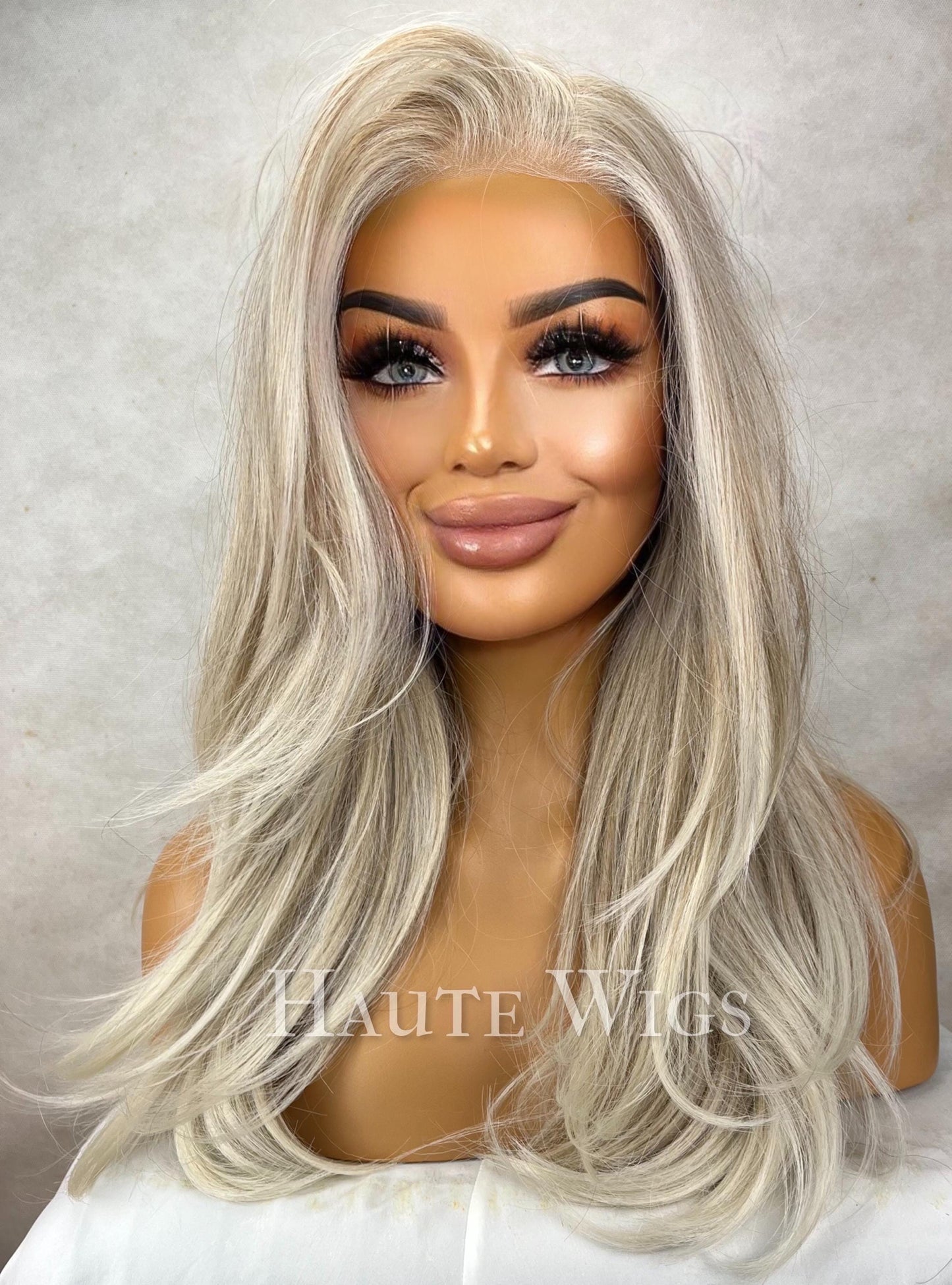 FREE PART Glorious Layered 22 inch Light COOL Tone Ash Blonde Wig No ombré Womens Long Wig Lace Front Realistic Straight Ladies Wig