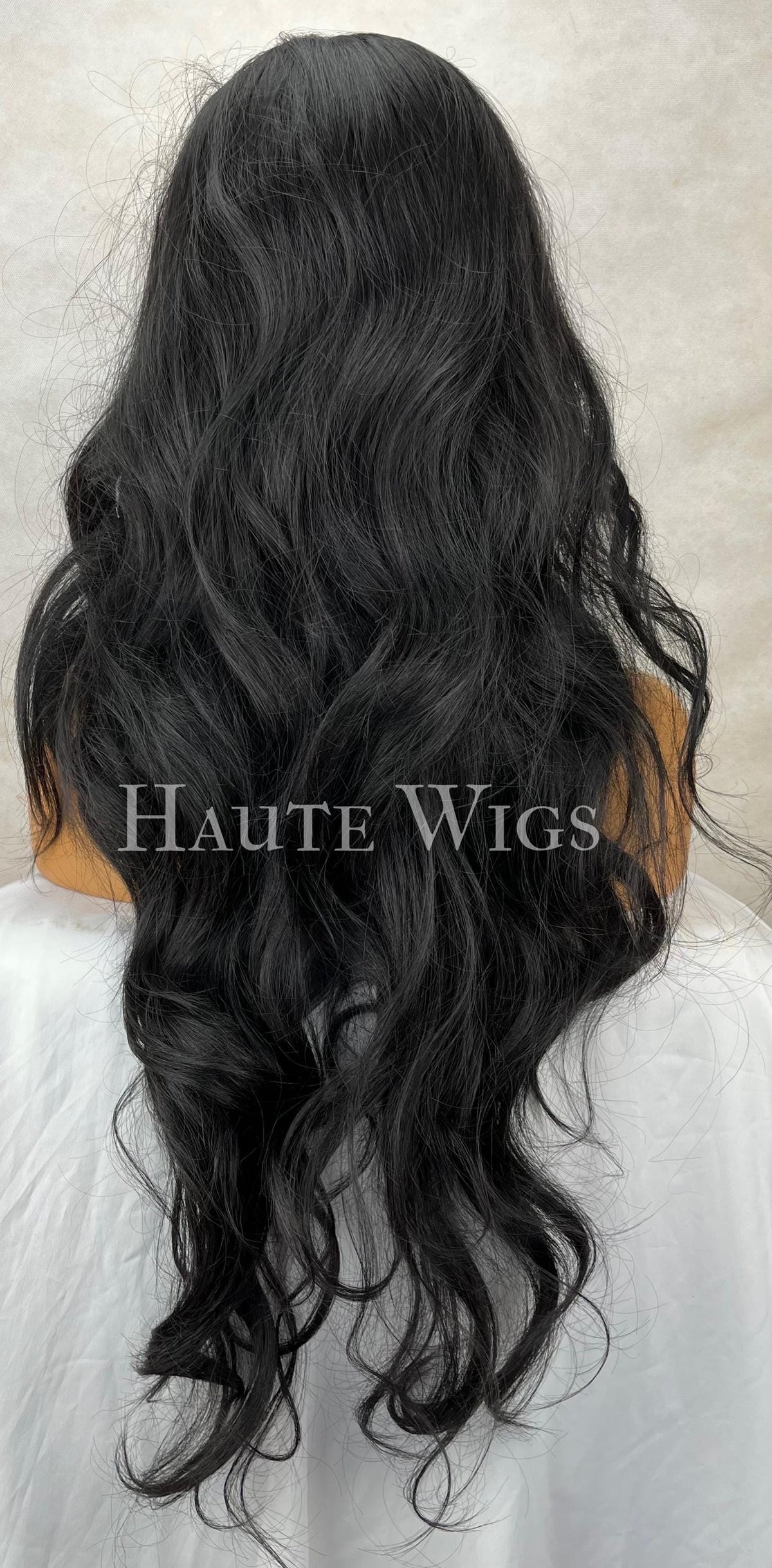 28 Inch Jet Black Curly Wavy Wig: Human Hair Blend, Swiss Lace Front