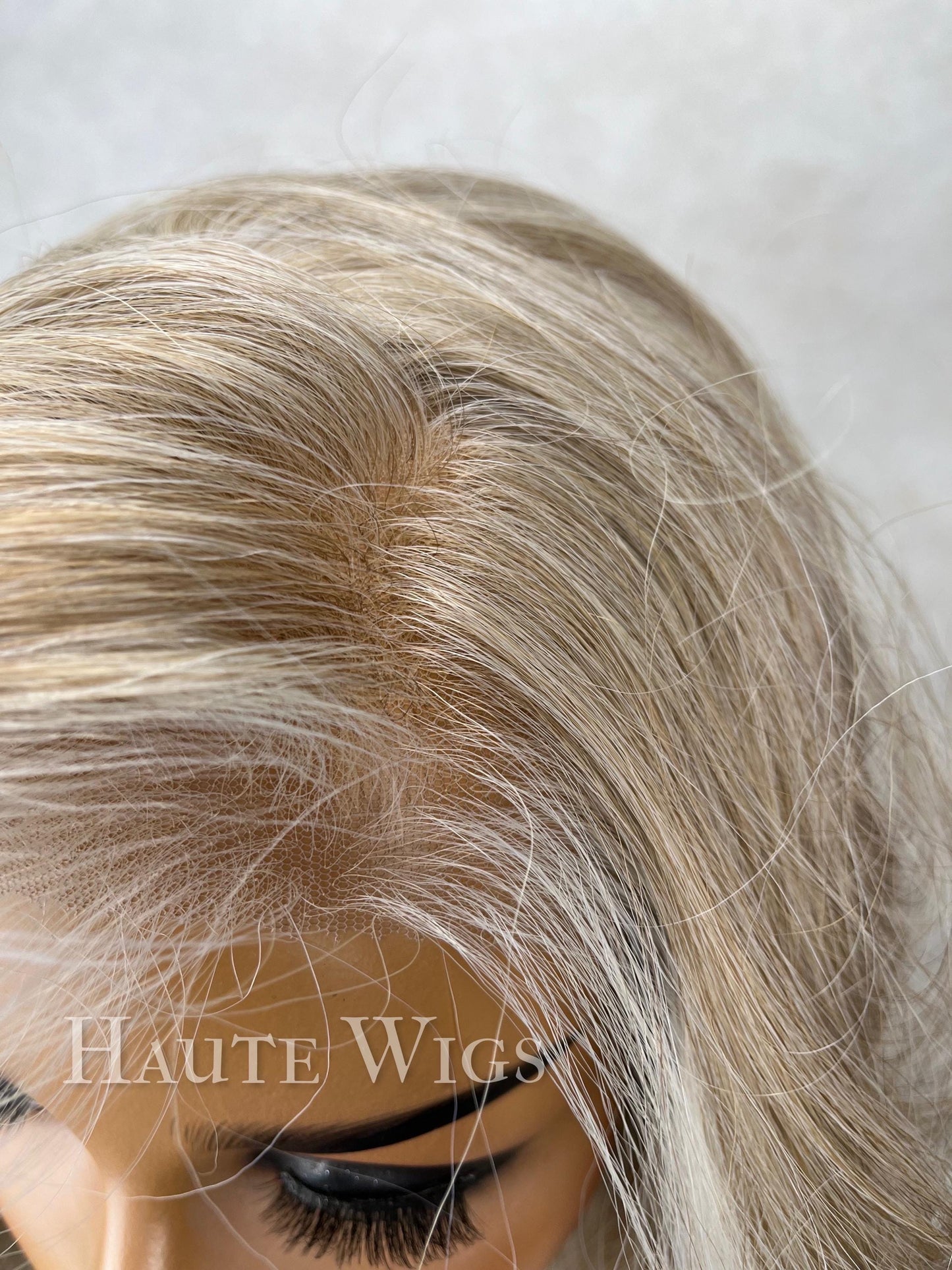 Iced Ash Blonde Wig: Wavy Lace Front Wig with Money Piece Highlights