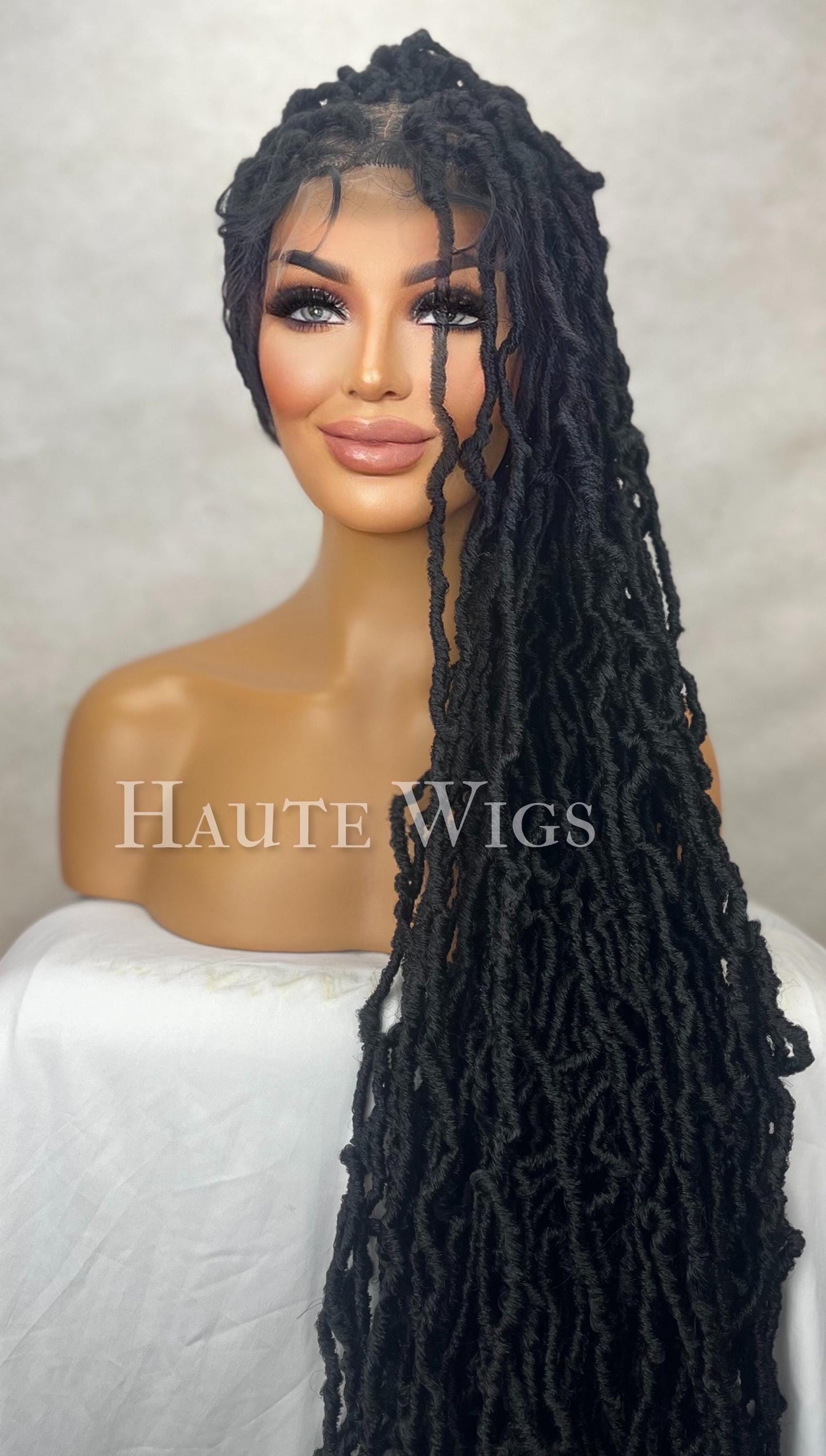 36 Inch Black Locs Wig: 360 Lace Front Dreadlock Wig