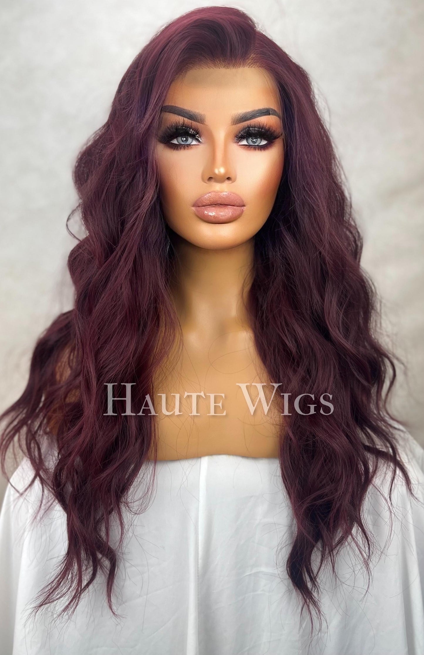 Raunchy - Free part 13x6 lace front 24 Inch Maroon Deep Red Wig Long wavy Womens Wig vegan friendly synthetic Haute Wigs Parting Realistic