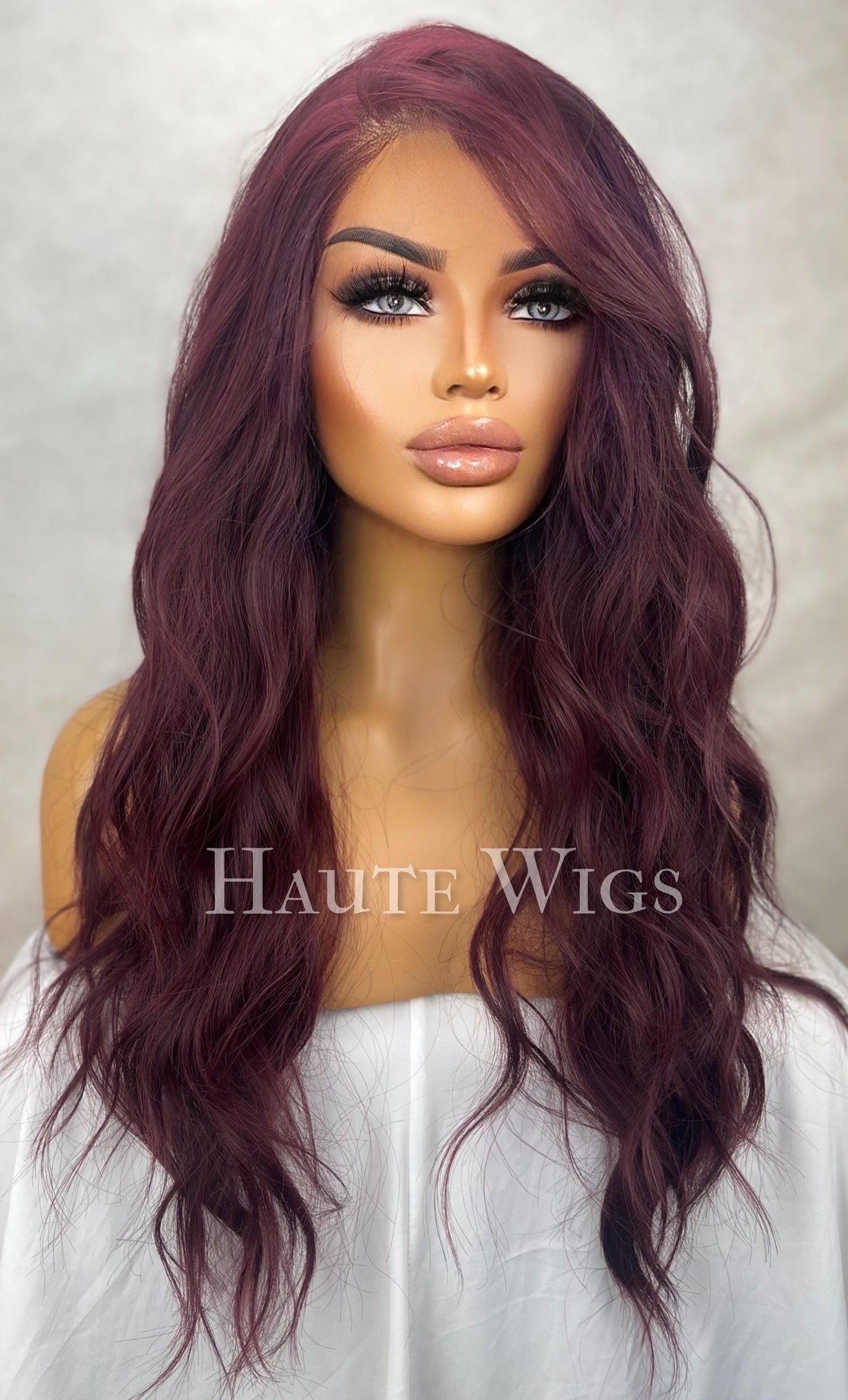 Raunchy - Free part 13x6 lace front 24 Inch Maroon Deep Red Wig Long wavy Womens Wig vegan friendly synthetic Haute Wigs Parting Realistic