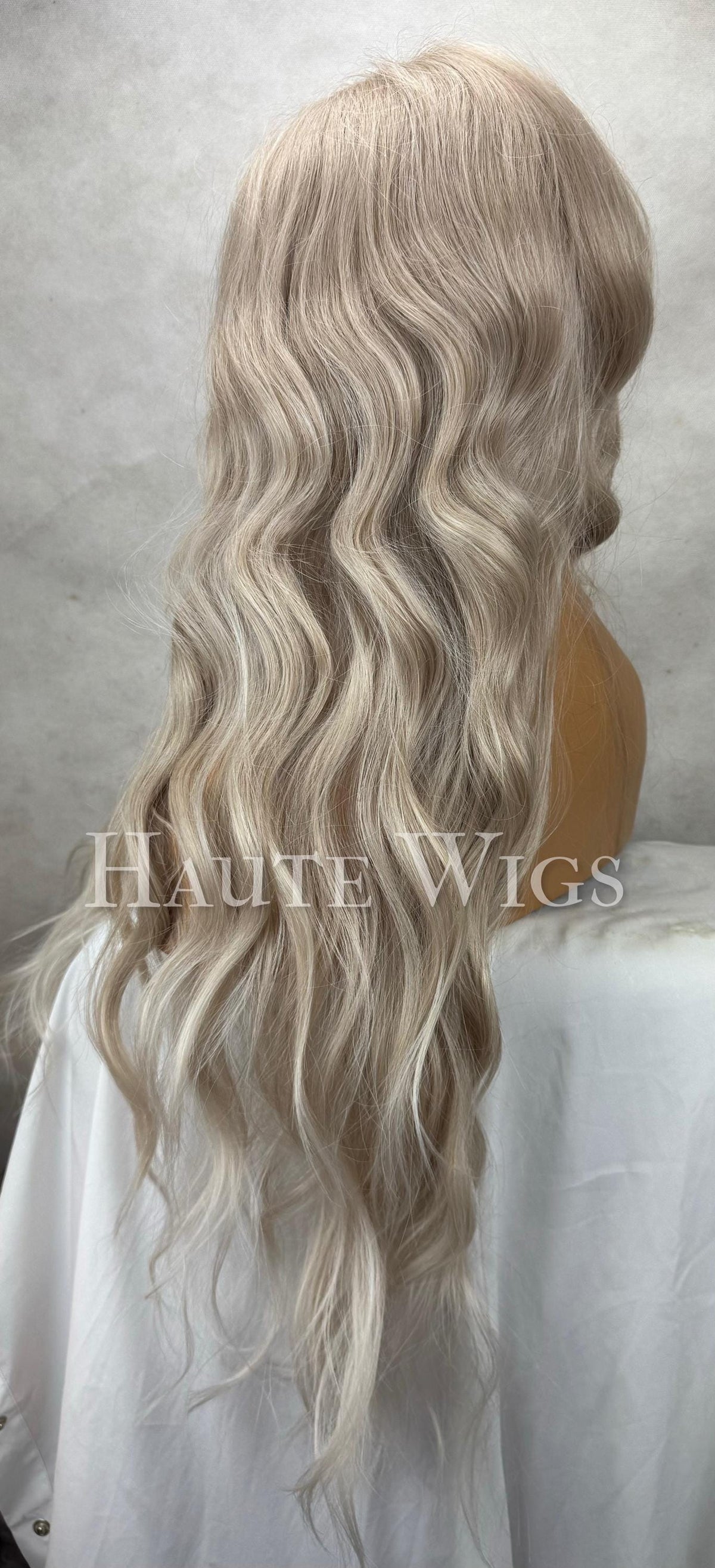 Iced Blonde Wavy Wig: Ash Blonde Highlights, Human Hair Blend Lace Front