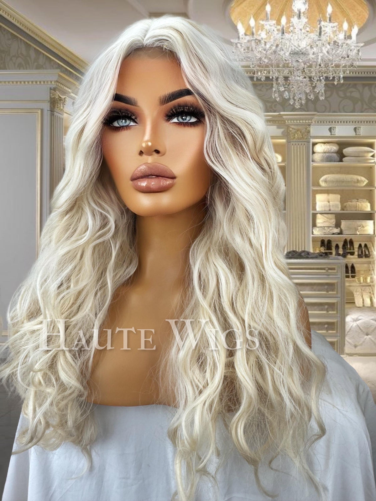 Platinum Blonde Wavy Wig: 22 Inch Heat Resistant Synthetic Hair