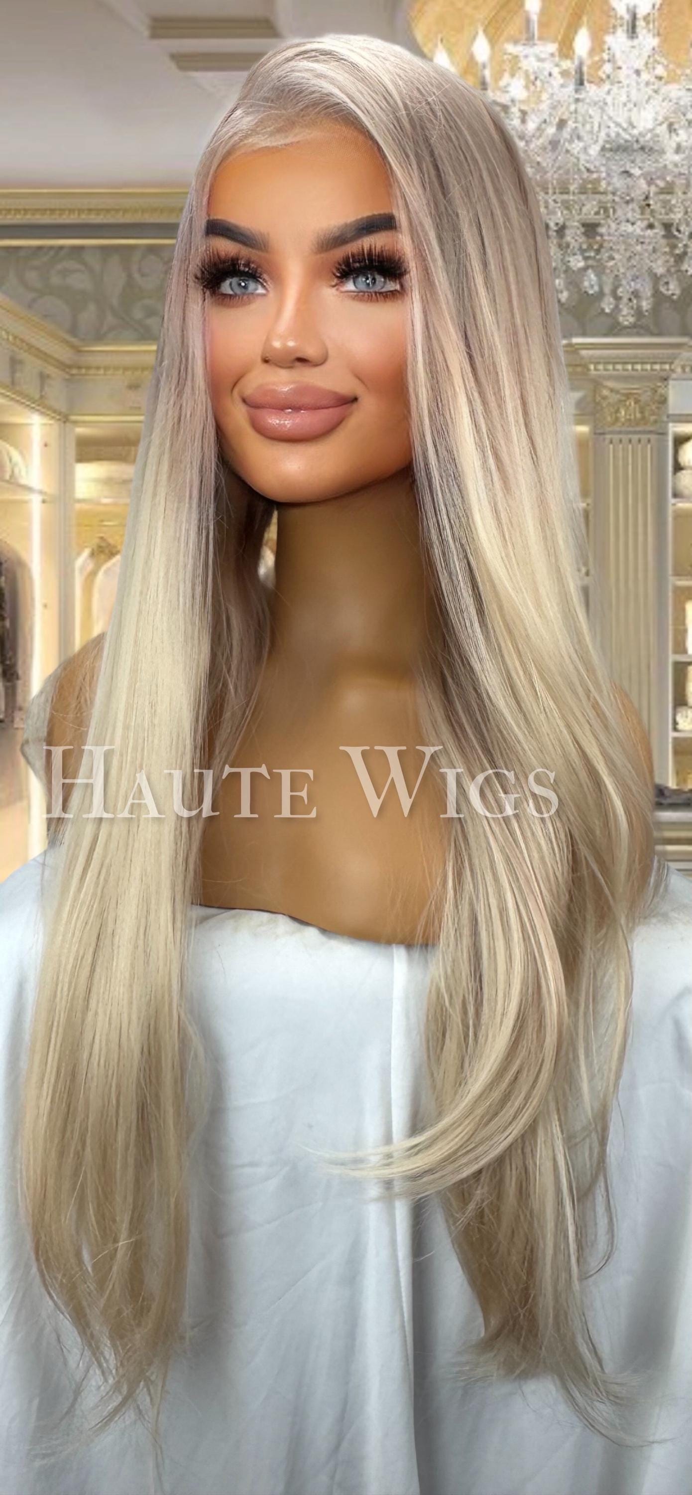 Ash Blonde Lace Front Wig: Heat Resistant, Pre-Plucked, Long Straight Hair