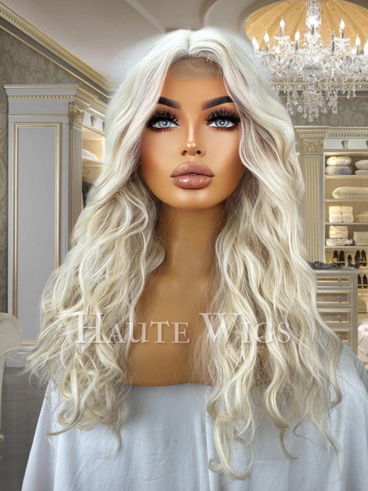Platinum Blonde Wavy Wig: 22 Inch Heat Resistant Synthetic Hair