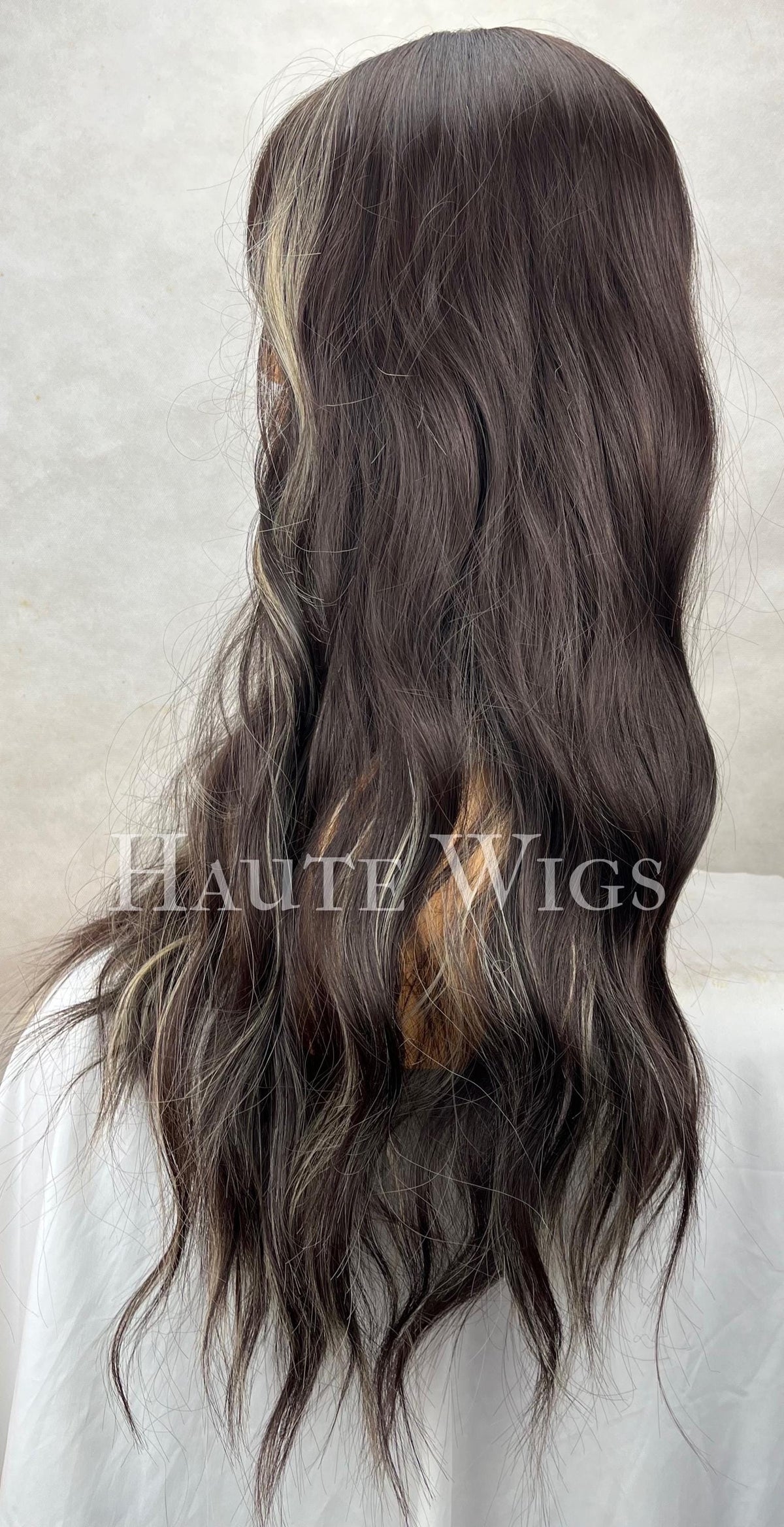 Balayage Wig: Dark Brown & Blonde Wavy Wig with Bangs - No Lace Front