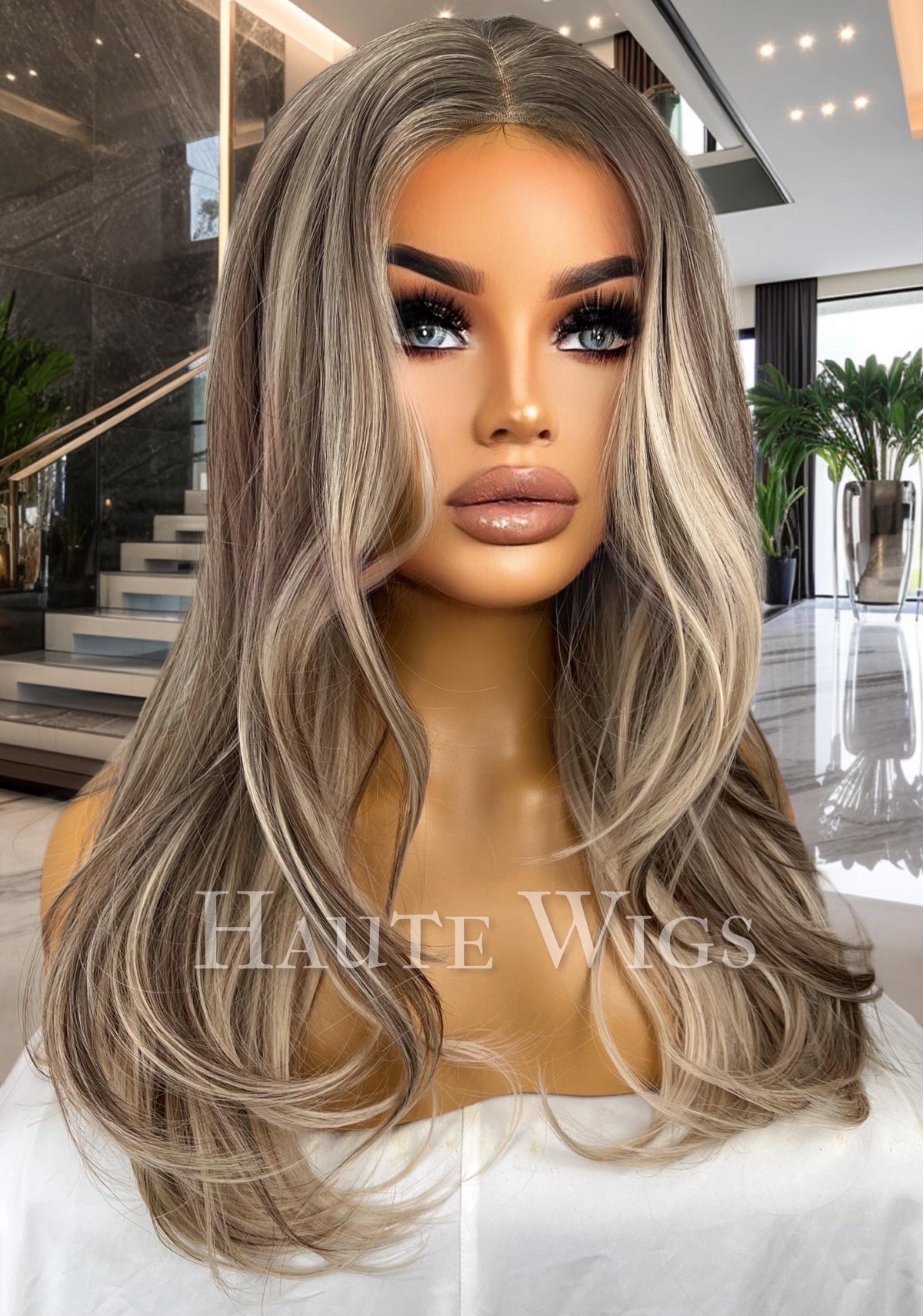 International beauty - 20 Inch Long Sexy Blonde Brown Wig Balayage Highlights Lowlights Womens Hair Lace Front Layered wavy straight haute