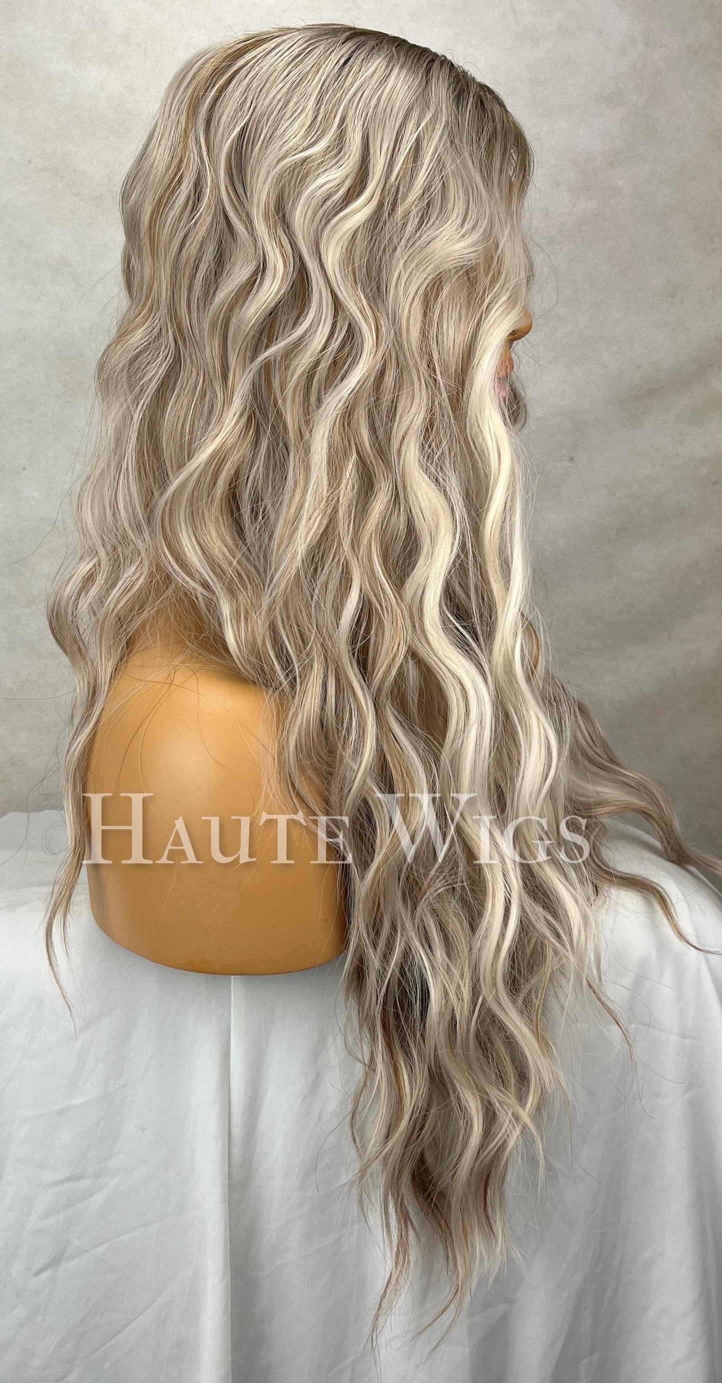 Ash Blonde Ombré Lace Front Wig - 24 Inch Wavy T Part