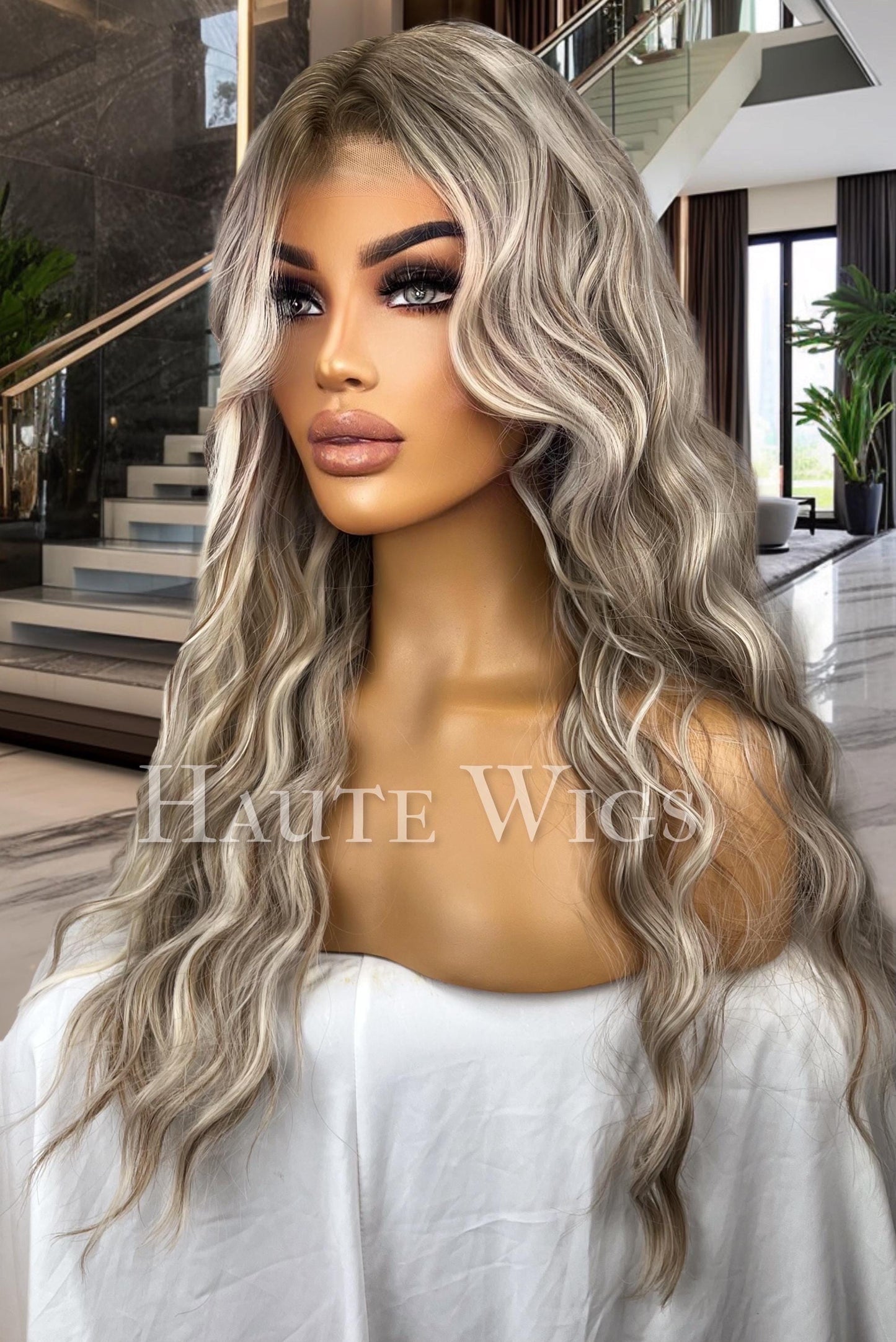 Ash Blonde Ombré Lace Front Wig - 24 Inch Wavy T Part
