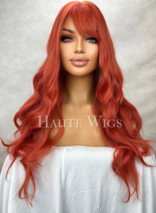 Burnt Orange Copper Wig with Bangs: Long Layered Silky Heat Resistant