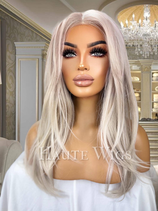 Ash Blonde Layered Lace Front Wig: 22" Heat Resistant Synthetic Hair