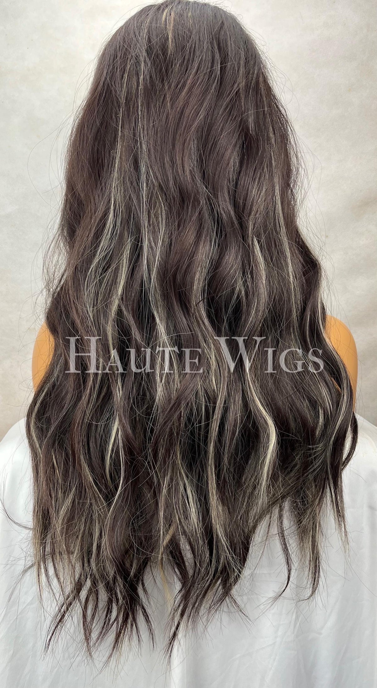 Balayage Wig: Dark Brown & Blonde Wavy Wig with Bangs - No Lace Front