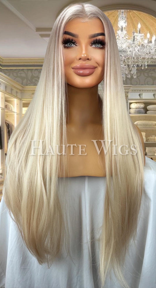 Ash Blonde Lace Front Wig: Heat Resistant, Pre-Plucked, Long Straight Hair