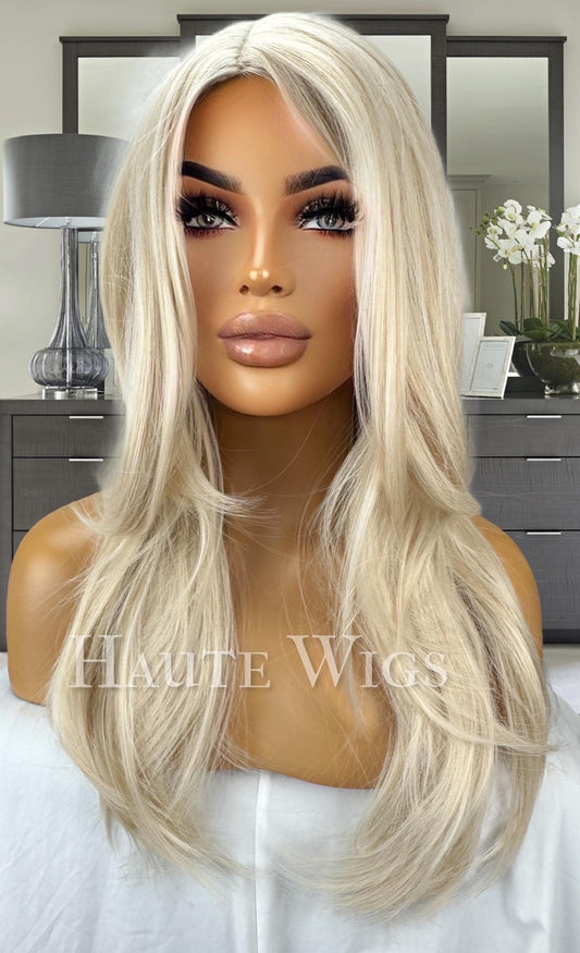 Blonde Straight Wig: 20 Inch Layered Heat-Resistant Synthetic Hair