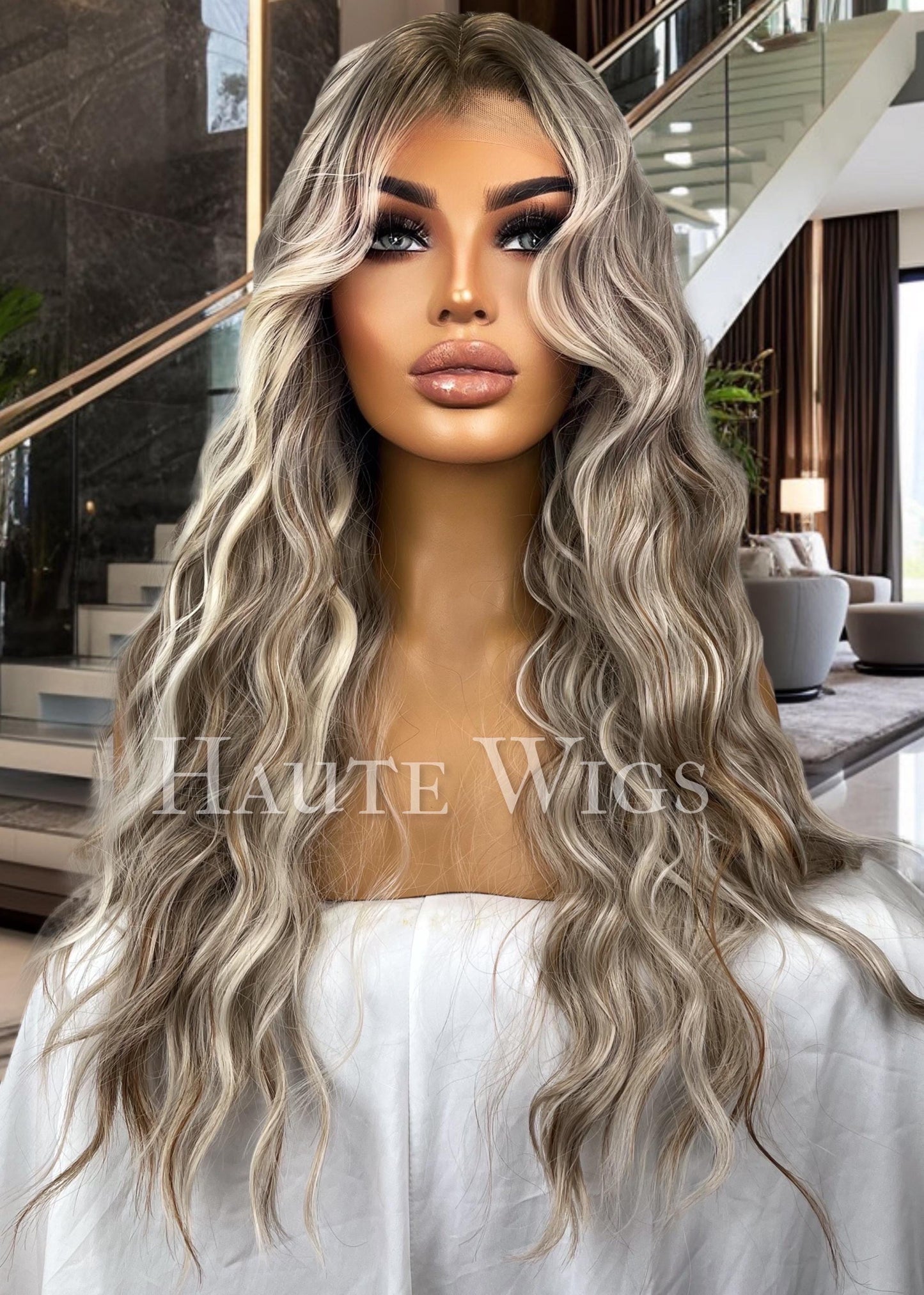 Ash Blonde Ombré Lace Front Wig - 24 Inch Wavy T Part