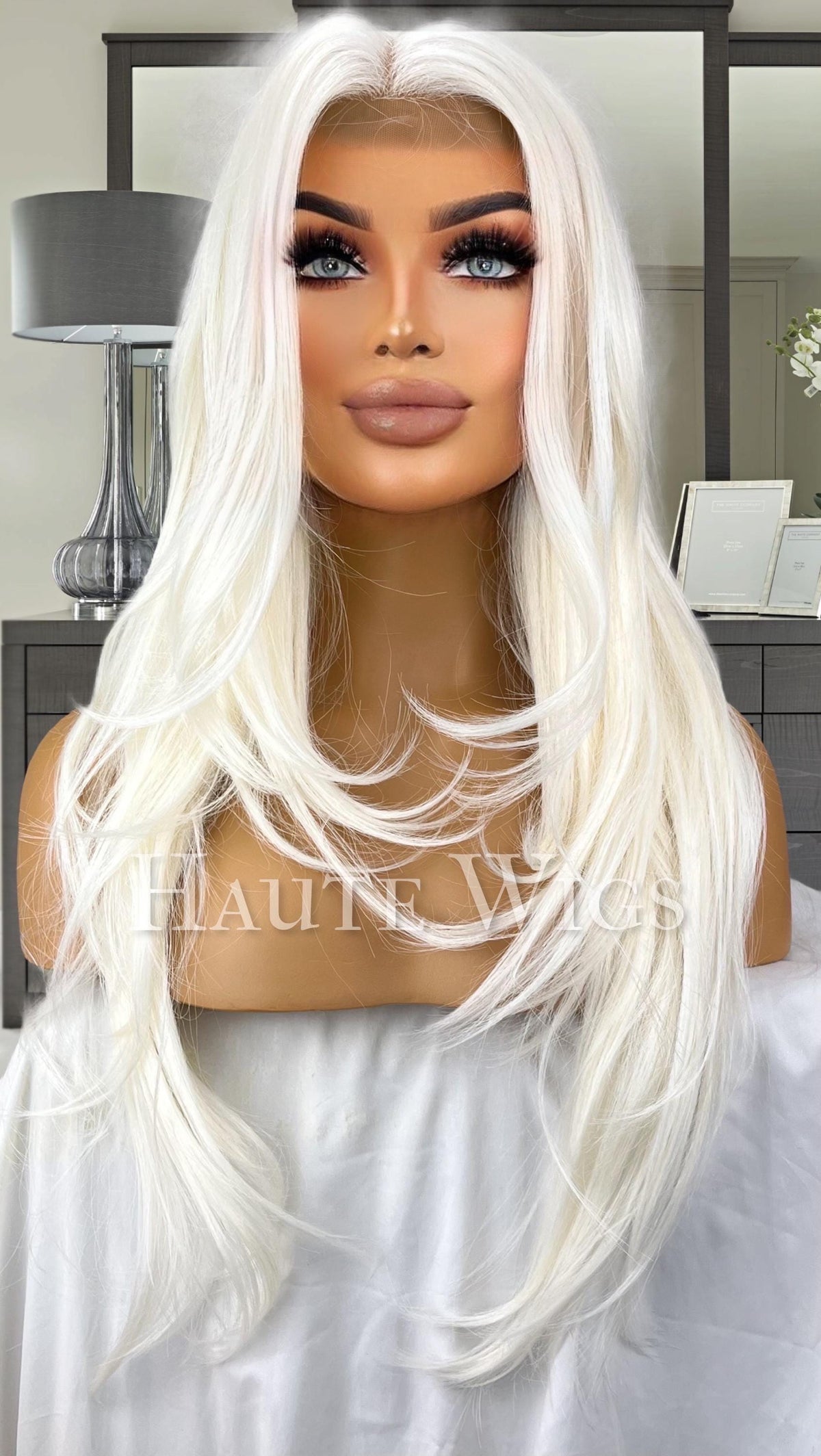Platinum Blonde Wavy Lace Front Wig - 28 Inch Long Heat Resistant