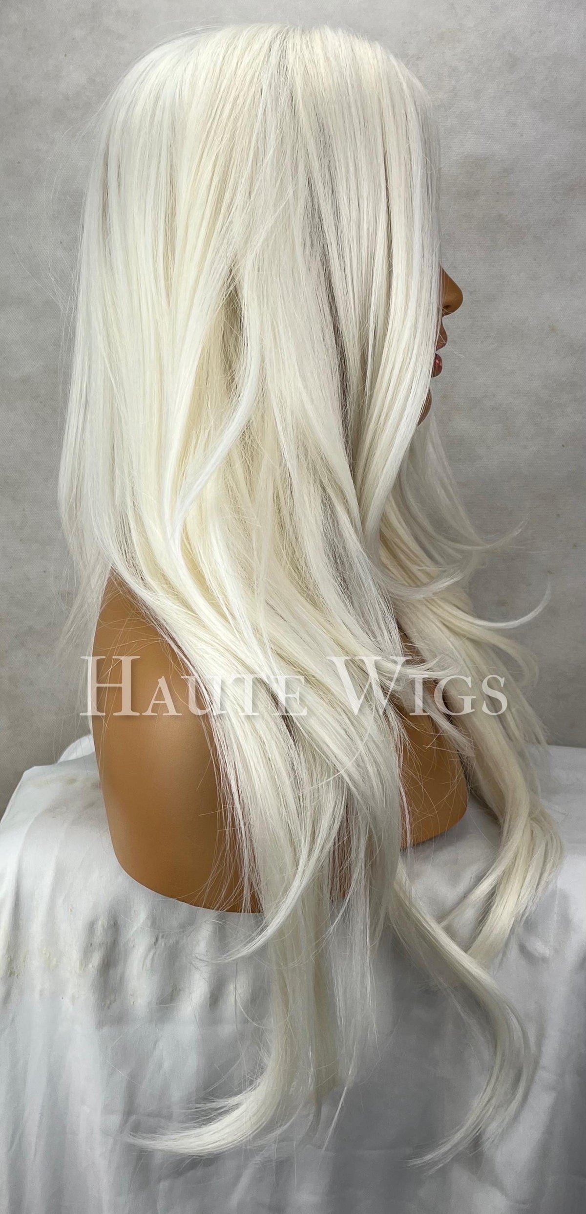Platinum Blonde Wavy Lace Front Wig - 28 Inch Long Heat Resistant