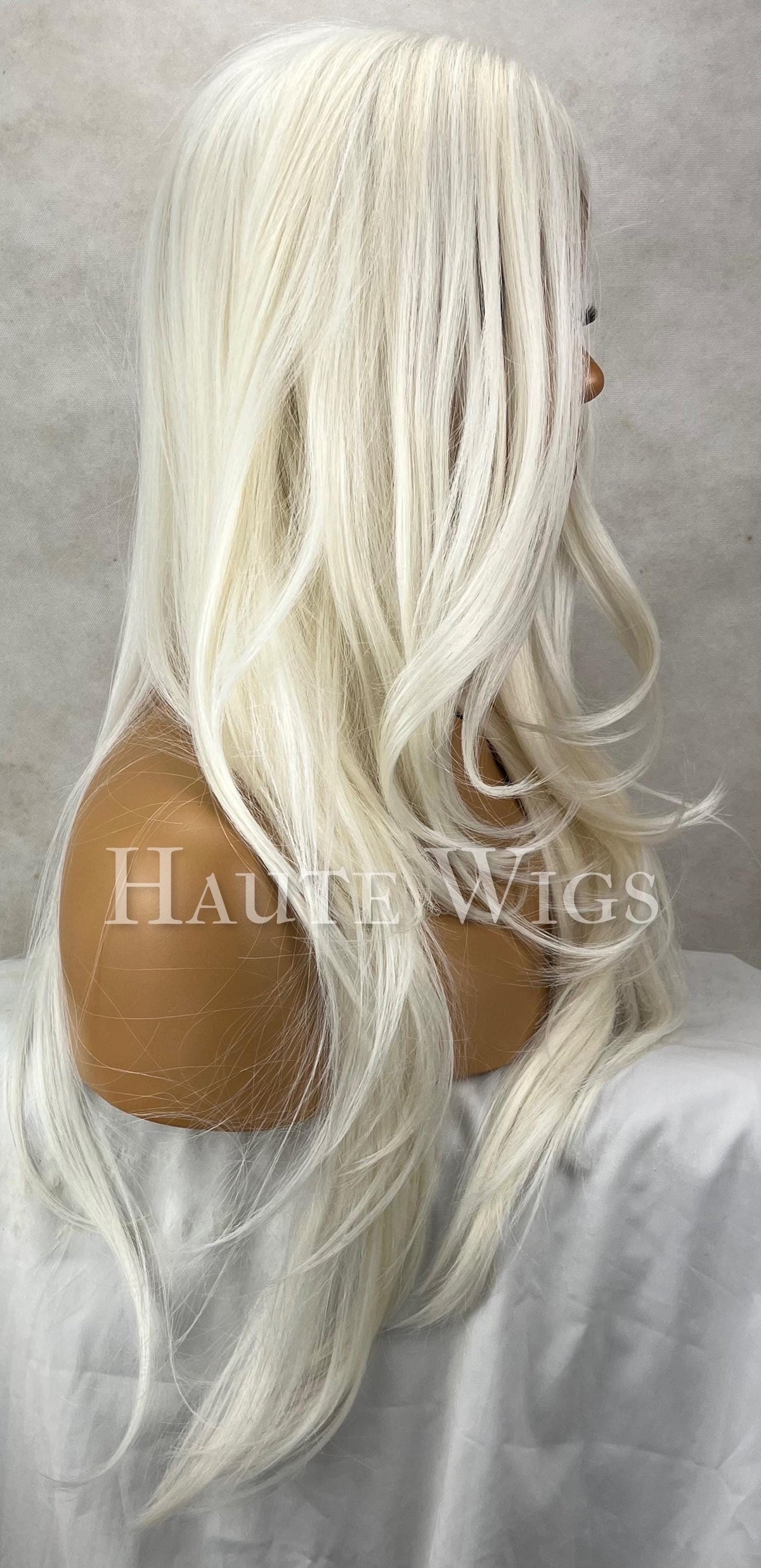Platinum Blonde Wavy Lace Front Wig - 28 Inch Long Heat Resistant