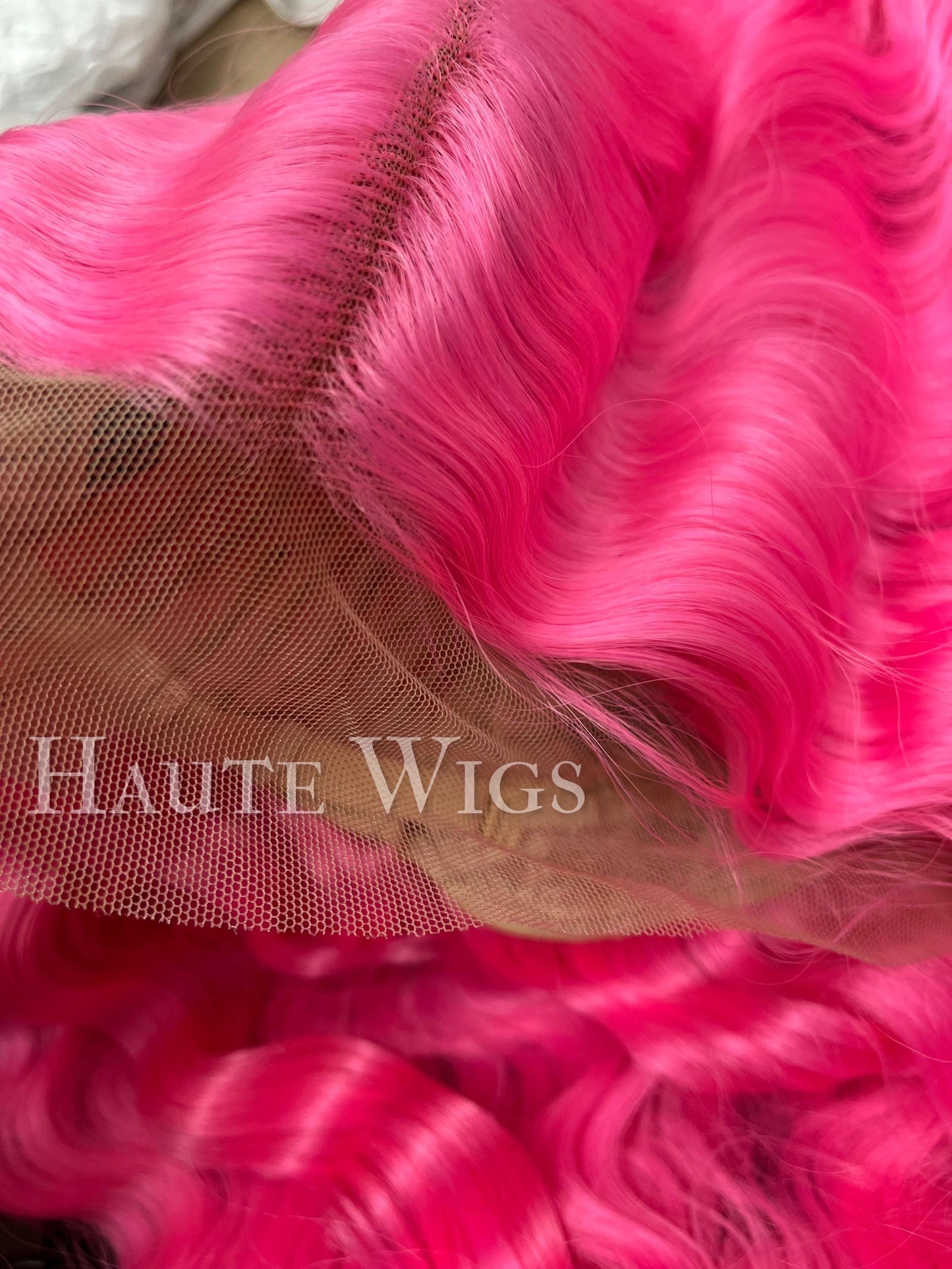 Shocking - 26 inch Neon Pink Wavy Lace Front Wig vegan water waves curles