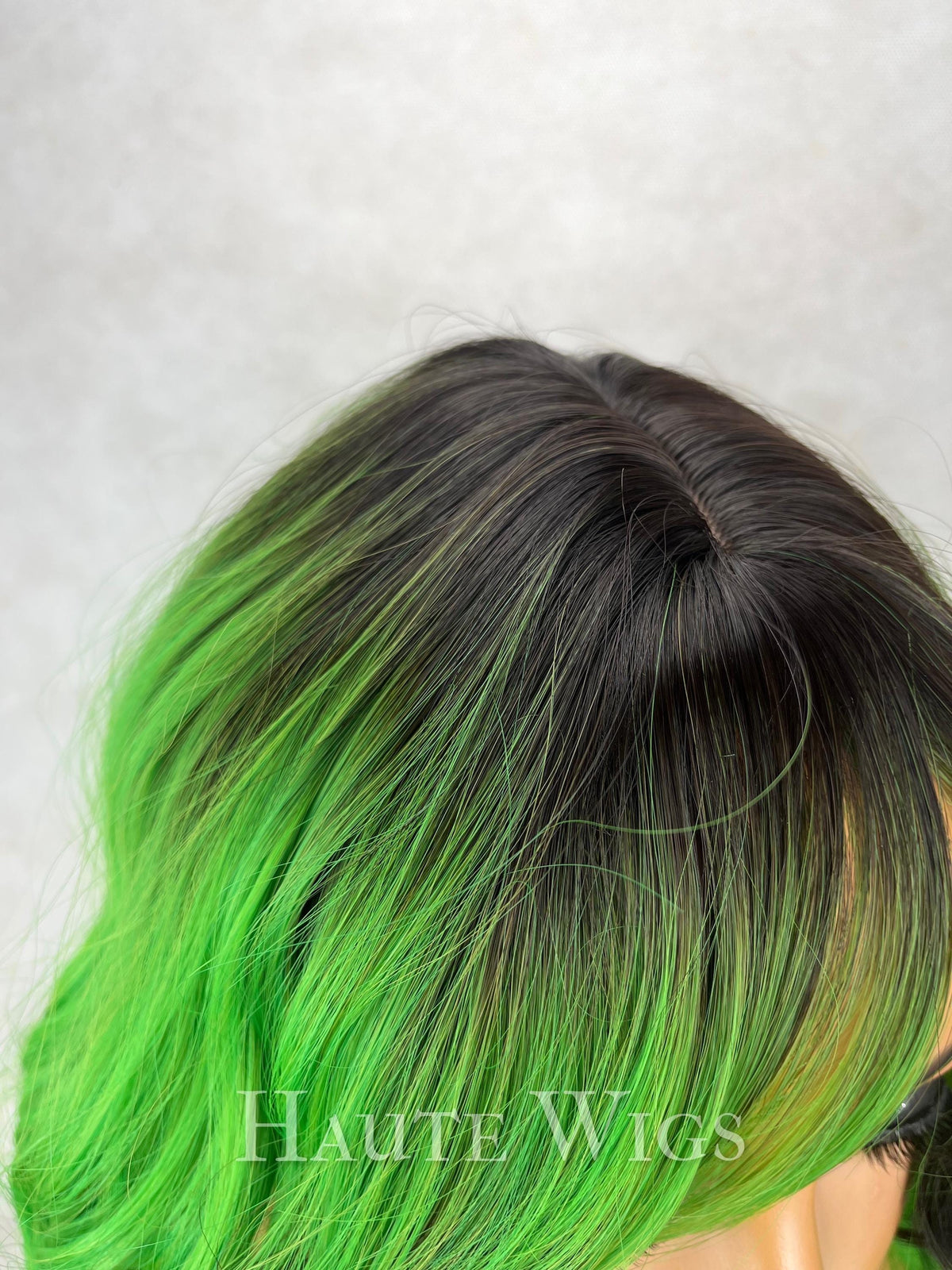 Black and Green 16" Ombre Wig: short Neon Green, vegan with bangs NO Lace Front celebrity inspo