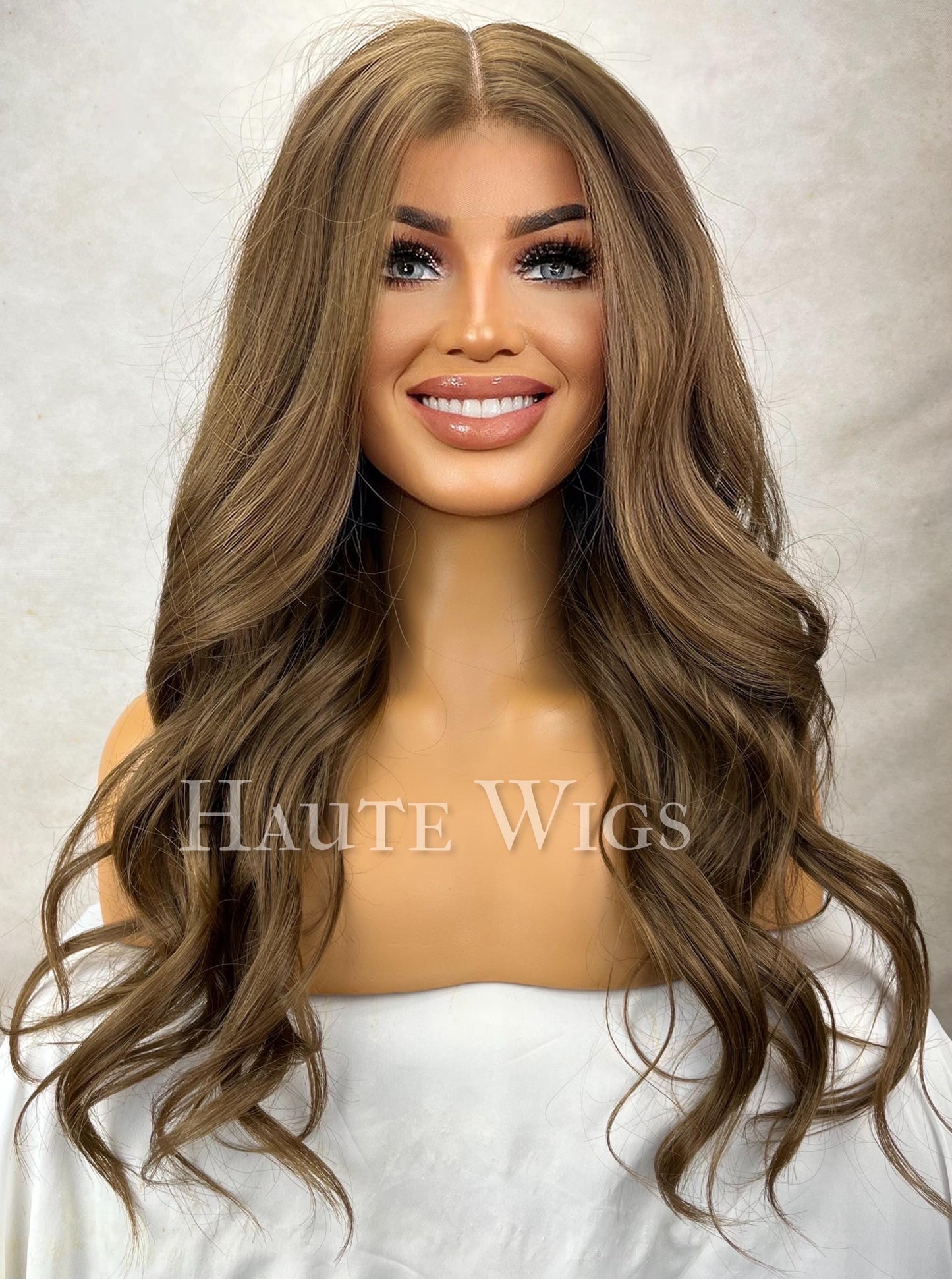 Wavy Natural Look Wig | Brown Large Lace Front Wig |  Human Hair Blend Synthetic Wig | Layered wavy T Part lace