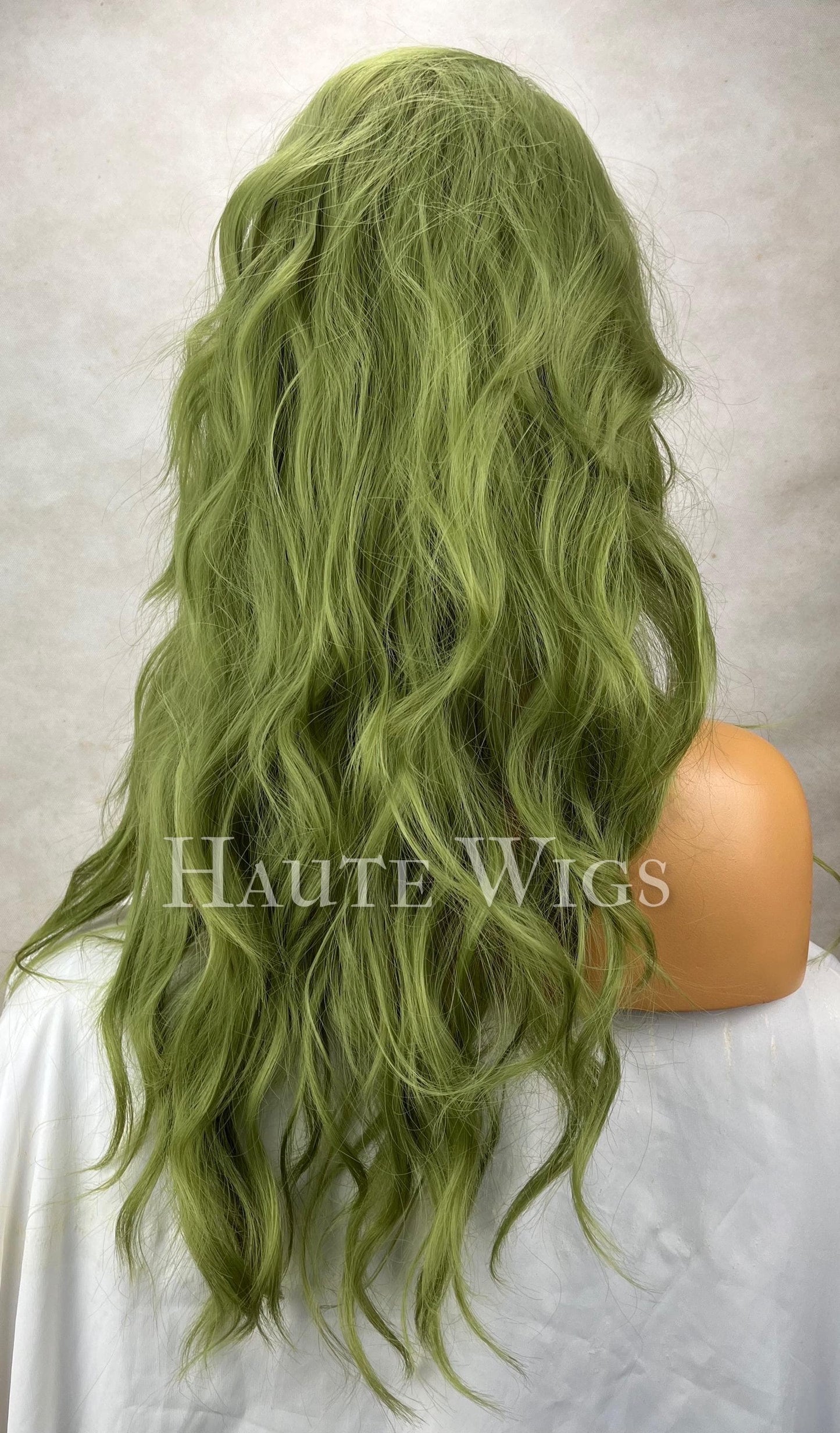 Envy - Moss Medium Green Hair Wig 20 Inch Long Wavy with bangs fringe Womens Ladies Everyday Gift for her haute wigs role play