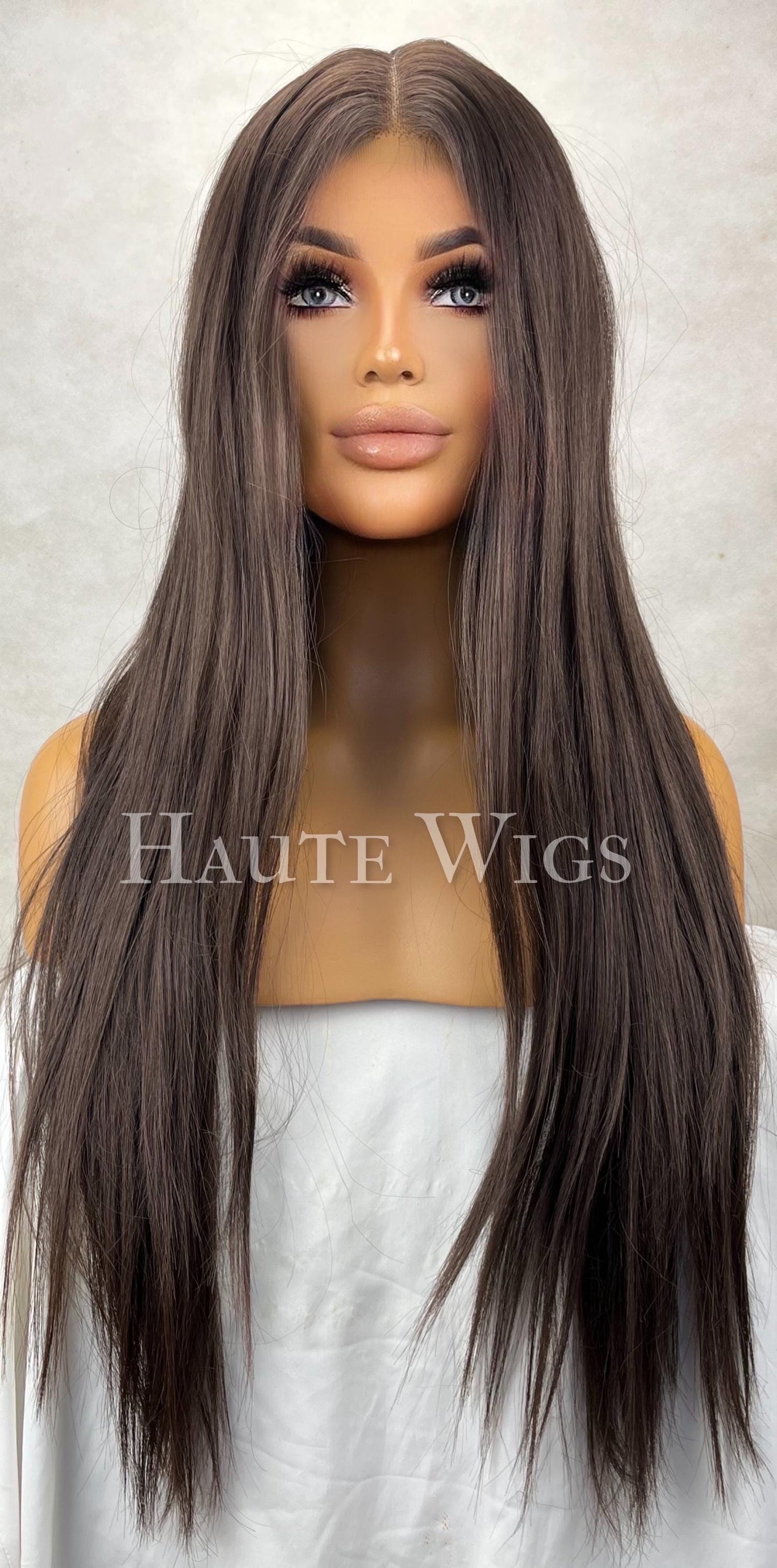 Old school 90s Straight Darkest Brown Wig: 26 Inch Lace Front Wig