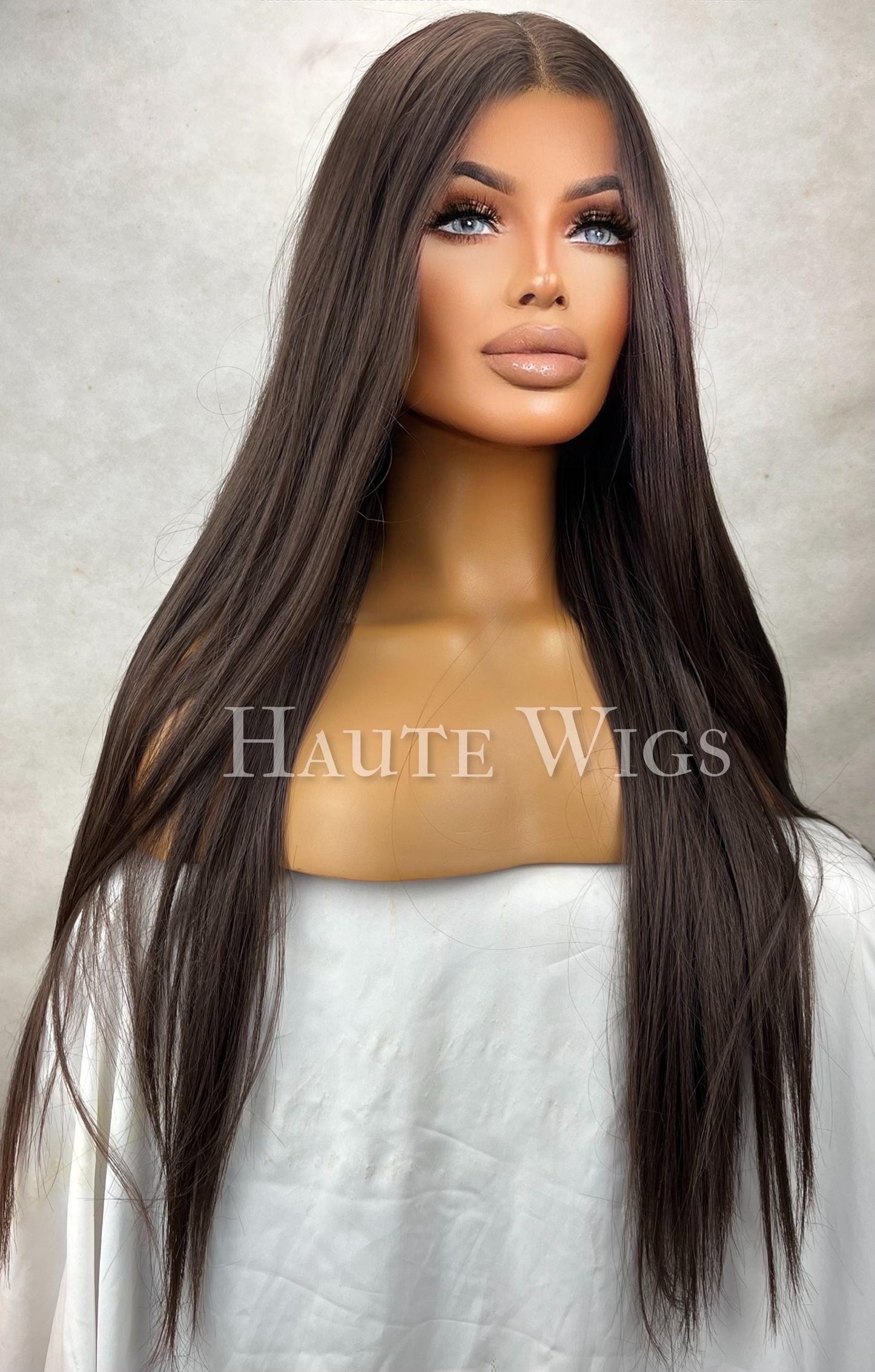 Old school 90s Straight Darkest Brown Wig: 26 Inch Lace Front Wig