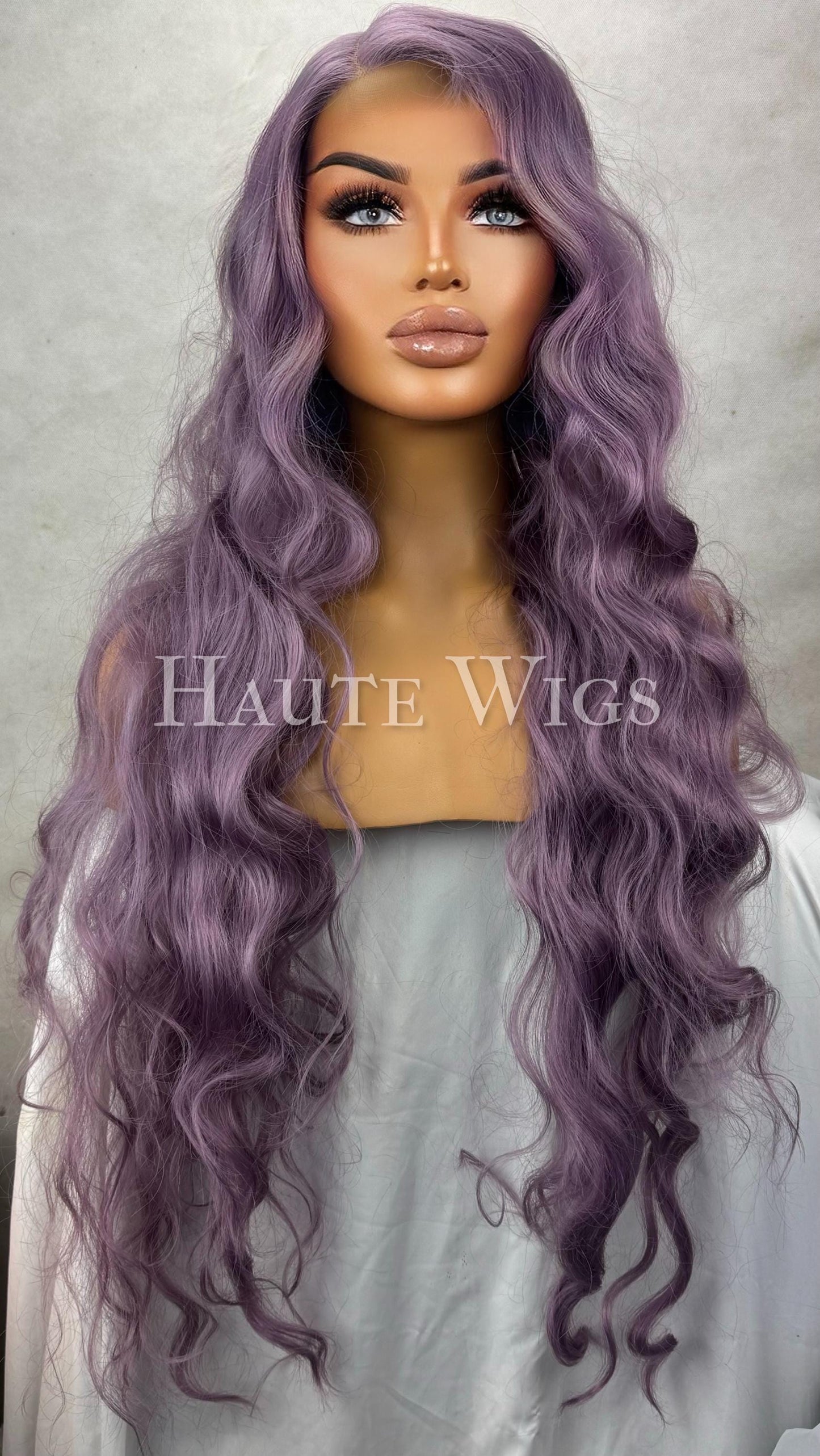 Zuzu 38 inch Lilac Light Violet Wig Long Wavy side parting HD Lace Front Human Hair Blends Wig Gift for her Ladies Womens Wigs