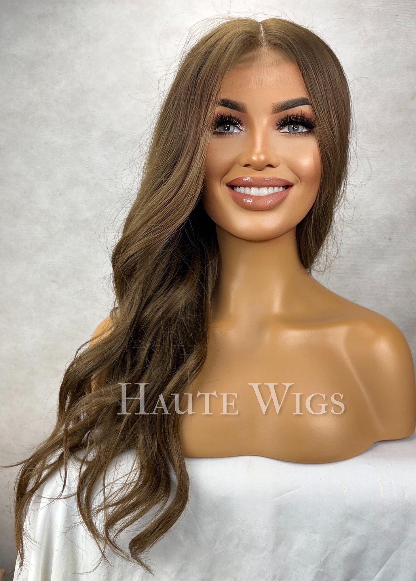 Free Part Natural Look Wig | Brown Large Lace Front Wig | Straight Human Hair Blend Synthetic Wig | Layered wavy